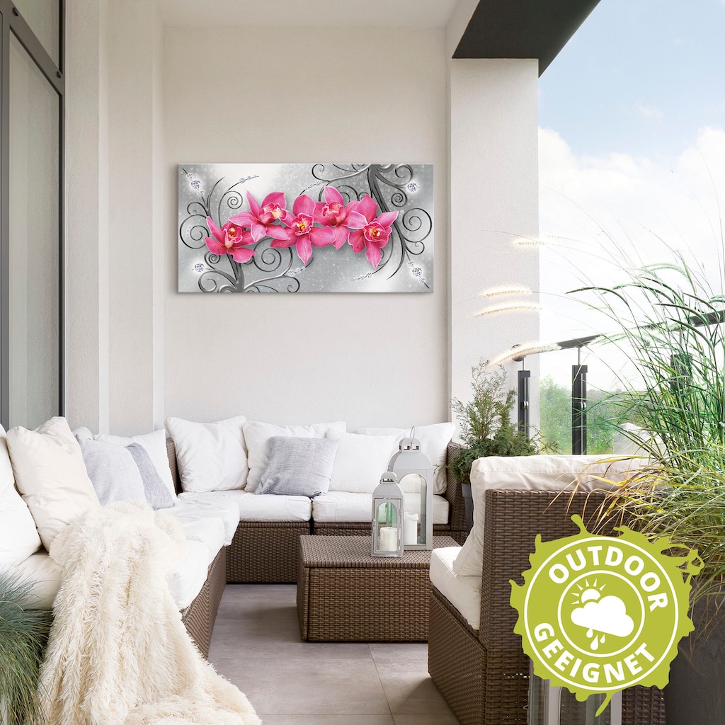 Artland Wandbild »rosa Orchideen auf Ornamenten«, Blumenbilder, (1 St.)