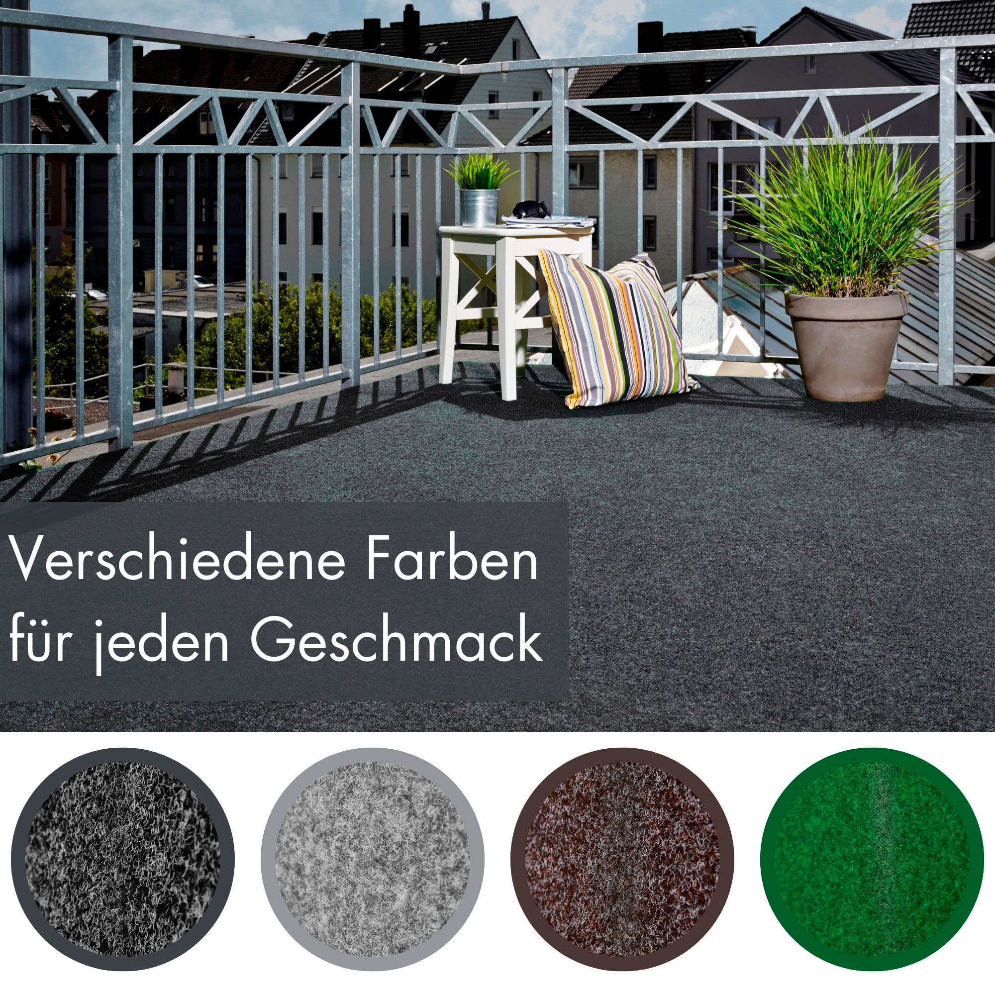 Andiamo Kunstrasen »Aberdeen, Made in Belgium«, rechteckig, 10 mm Höhe, aus Nadelfilz, mit Drainagenoppen, für Balkon, Terasse, Wintergarten