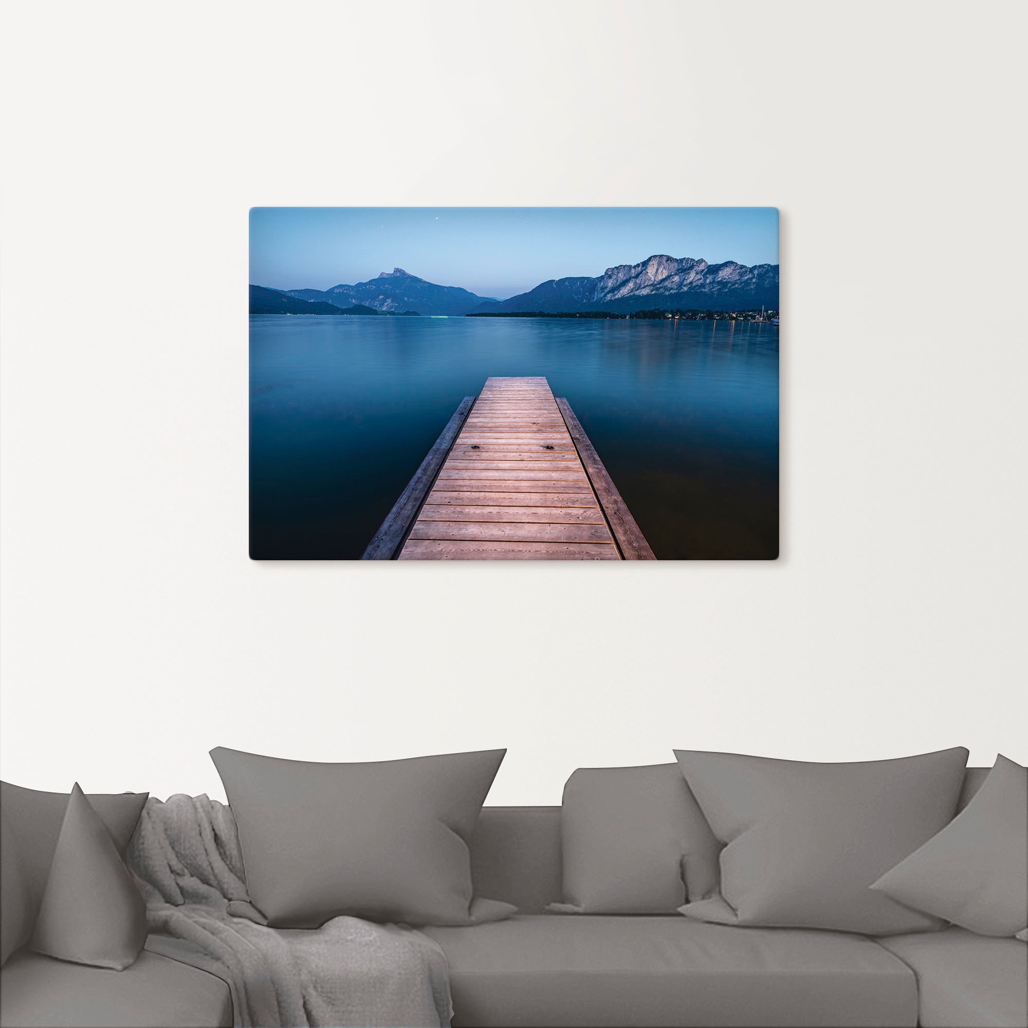 Artland Leinwandbild »Holzsteg mit Blick auf den Mondsee«, Seebilder, (1 St.), auf Keilrahmen gespannt