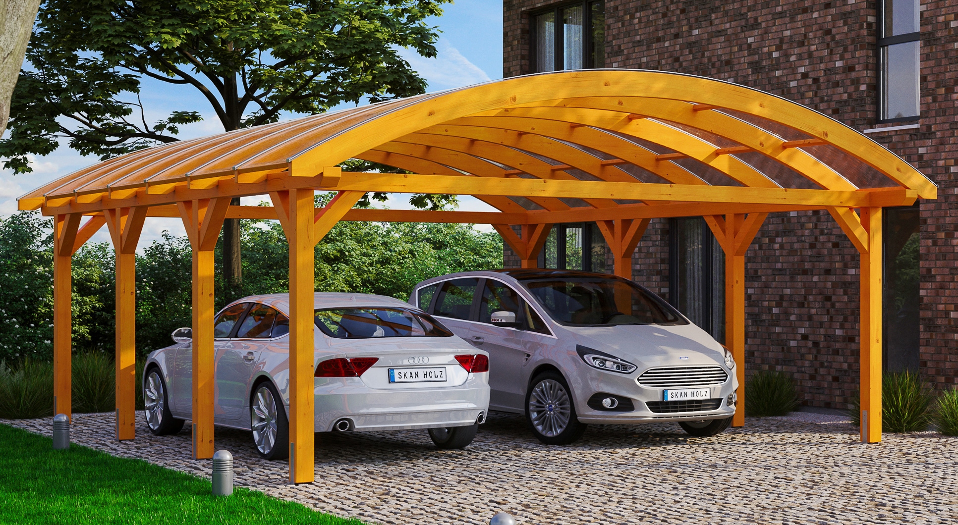 Skanholz Doppelcarport "Franken" Leimholz 550 cm hellbraun