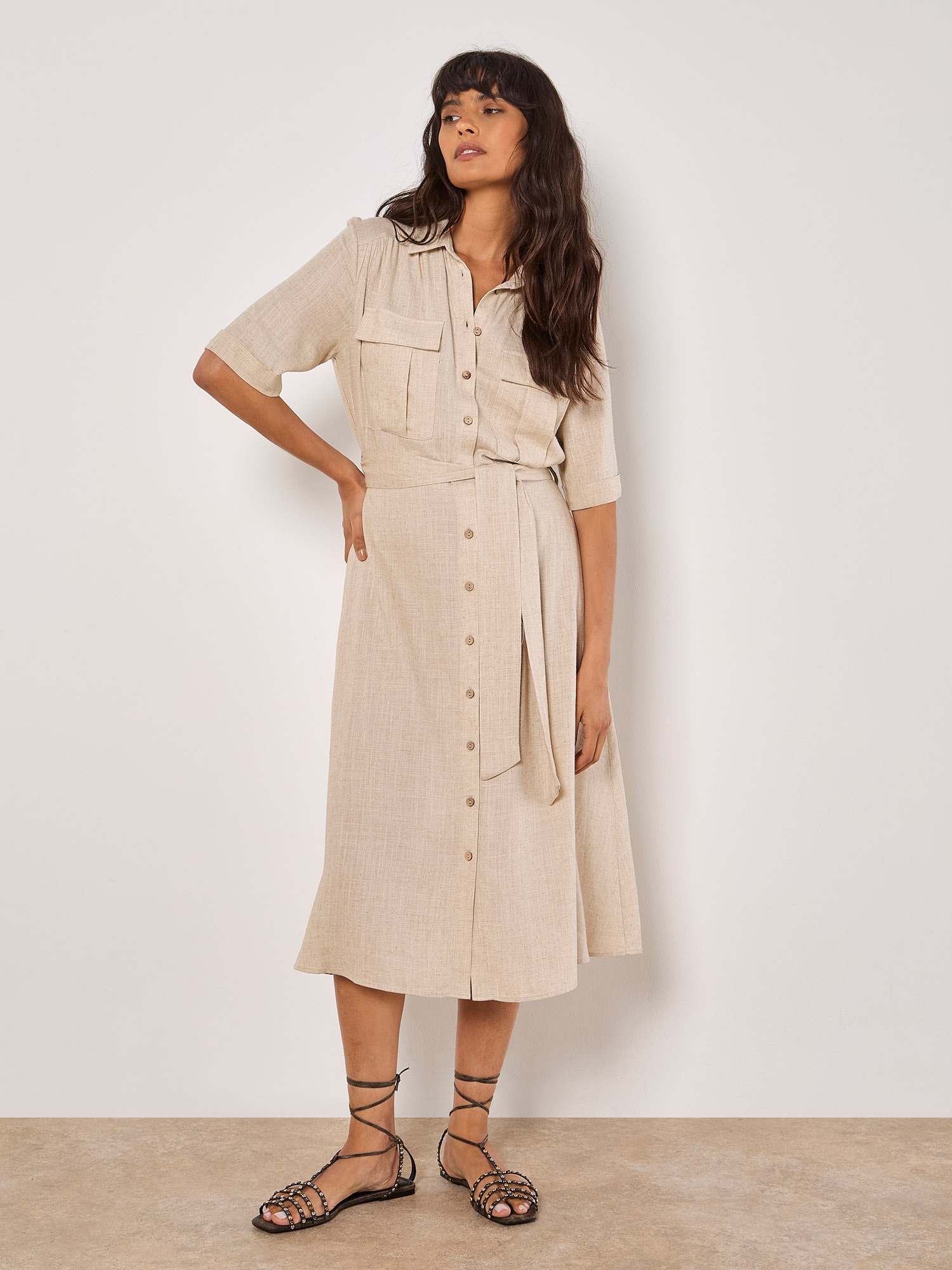 Apricot Hemdblusenkleid »Midikleid« 2 tlg. mit Brusttaschen