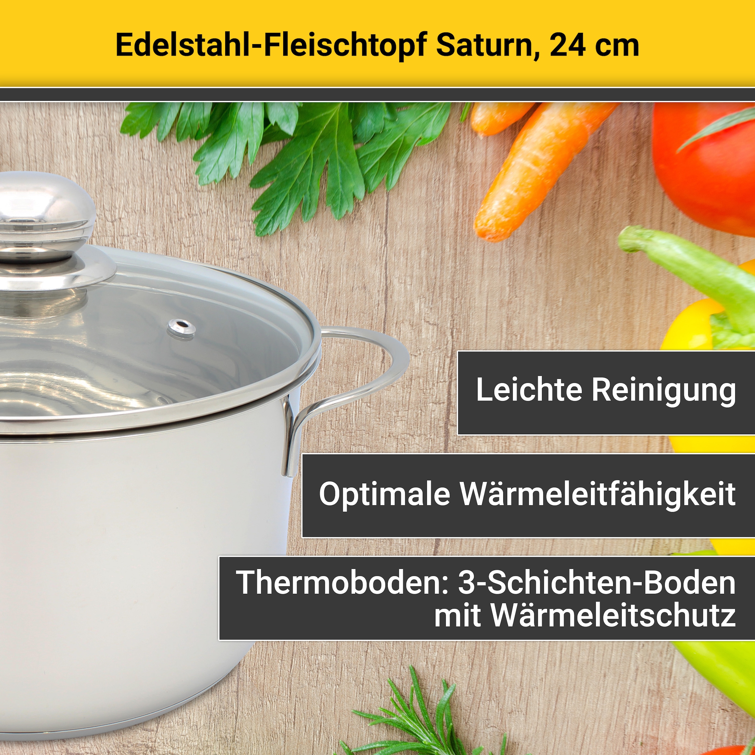 Krüger Fleischtopf »Saturn«, Edelstahl, (1 tlg.), Glasdecke für praktisches Sichtkochen