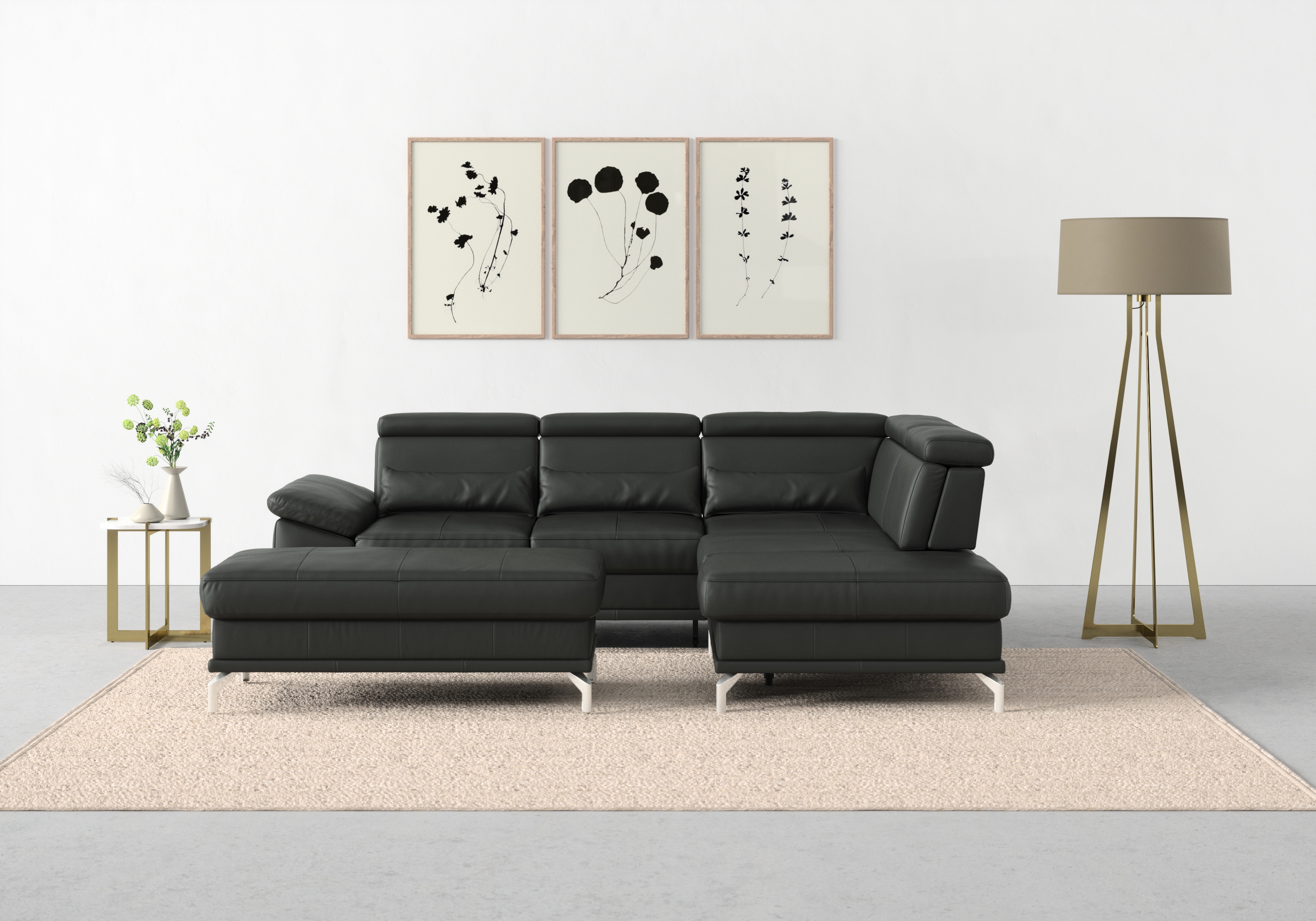 sit&more Ecksofa "Cabrio L-Form, B: 274 cm, mit Sitztiefen-, Arm- & Kopfteilverstellung" 3 Nierenkissen, Federkern, optional Schlaffunktion und Stauraum