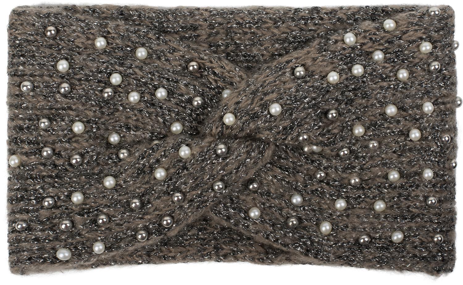 styleBREAKER Stirnband "Strick Stirnband Perlen Metallic Faden und Knoten Detail" 1 Stk.