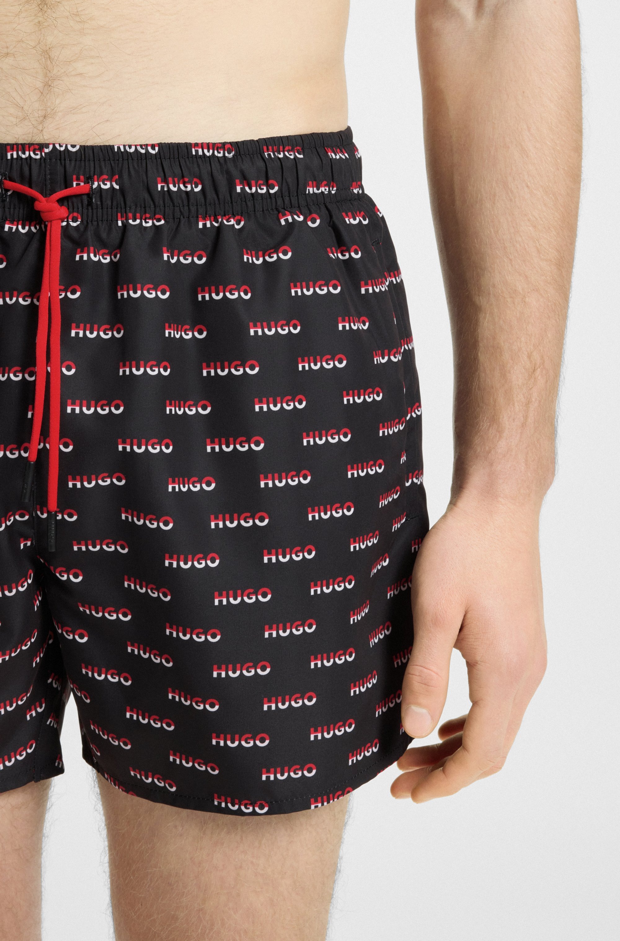 HUGO Underwear Badehose, durchgehender Split-Logo-Print, Verstellbarer Tunnelzug am Bund