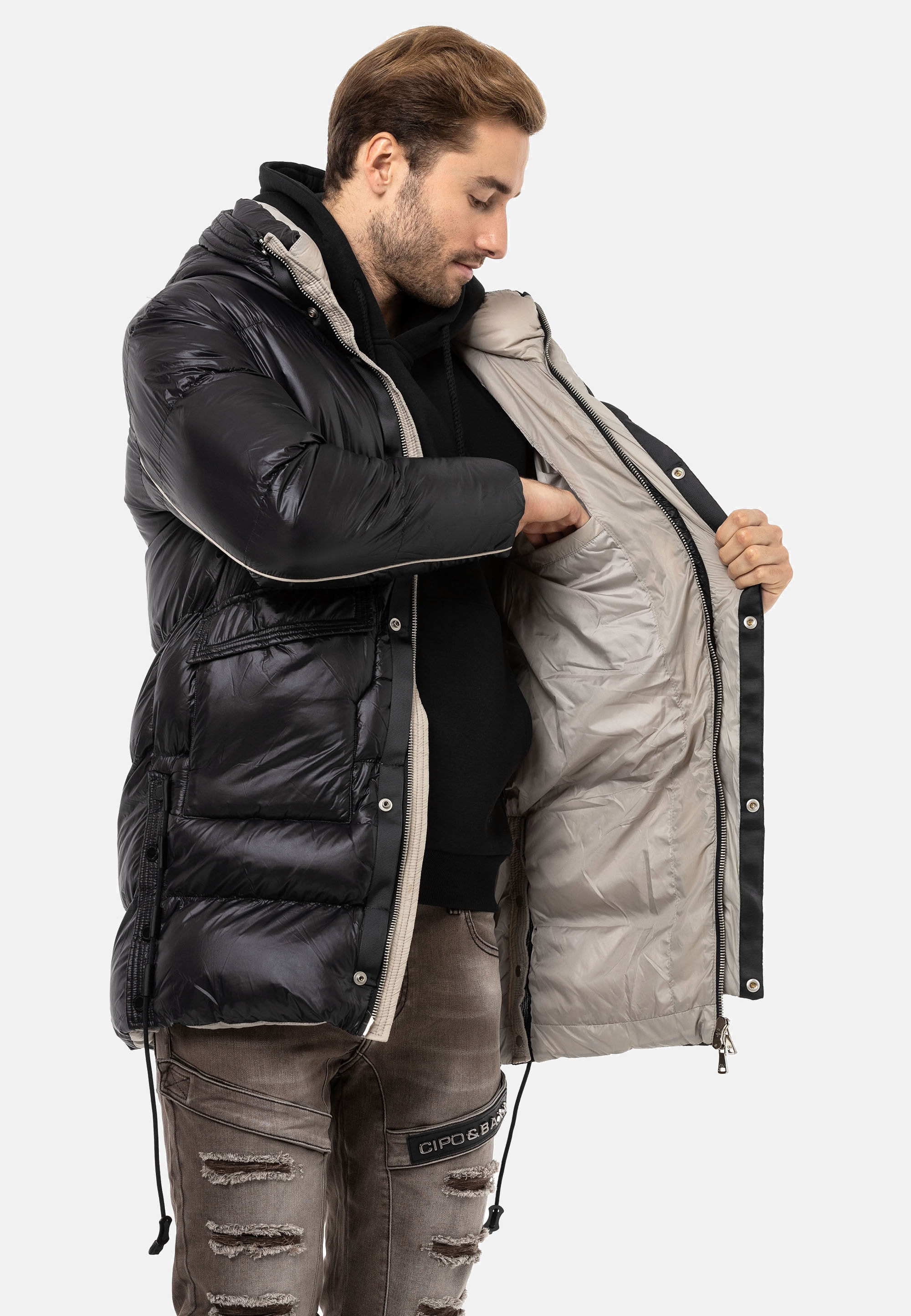Cipo & Baxx Winterjacke »Jacke«, mit Kapuze, mit seitlichen Schlitzen