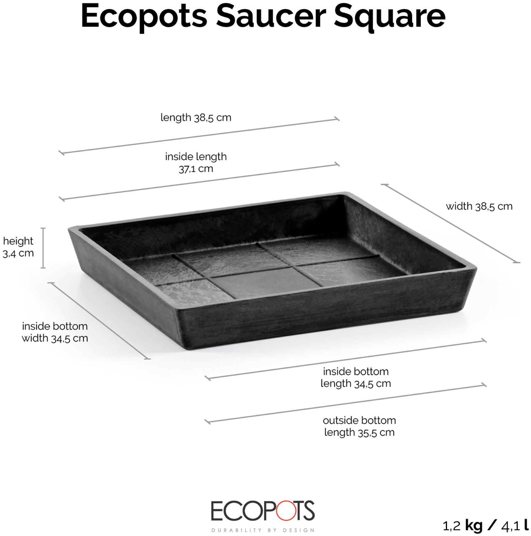 ECOPOTS Topfuntersetzer »Quadratisch 45 Dunkelgrau«, für innen und außen: frostsicher, bruchsicher und lichtbeständig