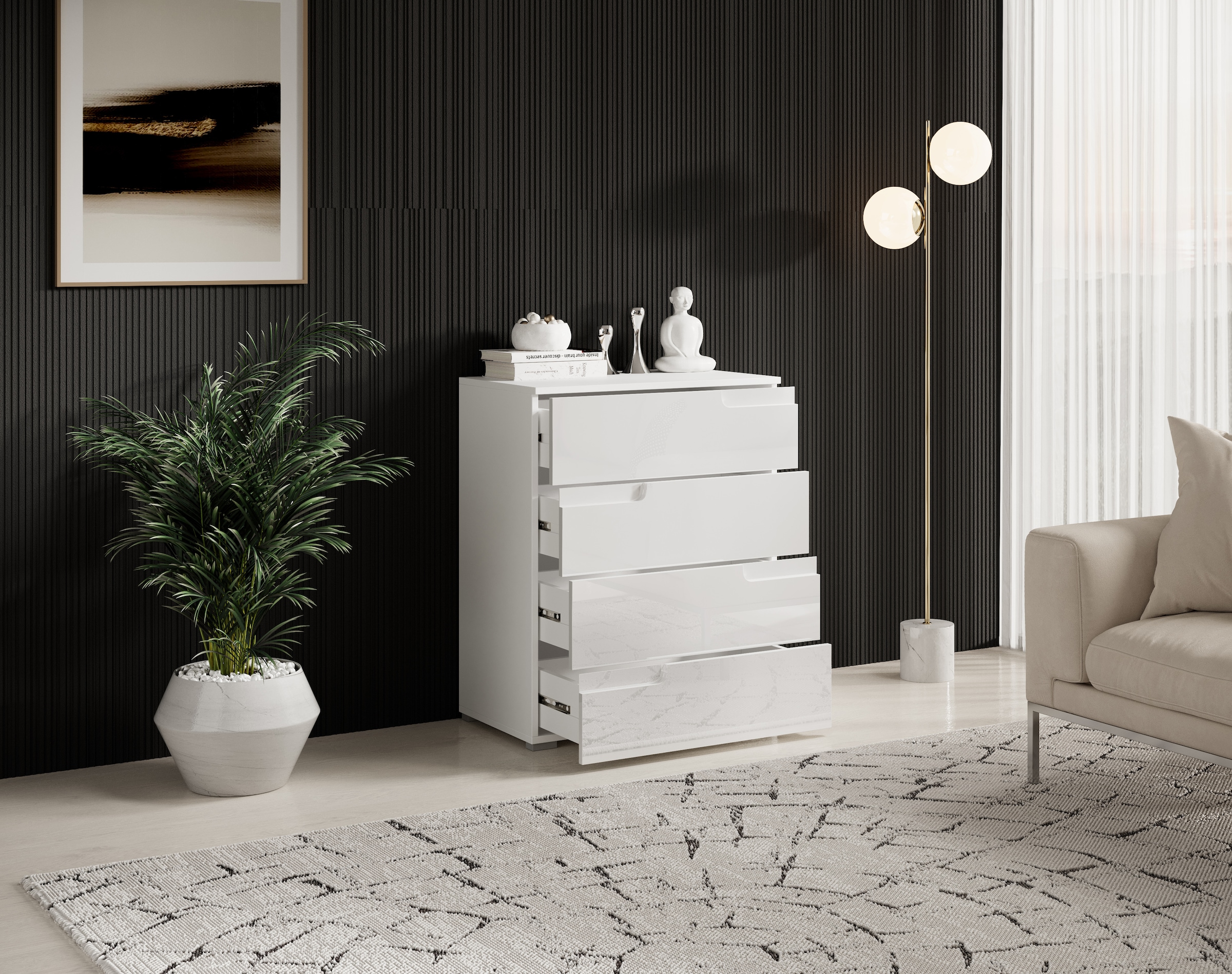 HBZ Kommode »Spice weiß hochglanz, BxHxT 65x80x40 cm«, Kommode mit 4 Schubkästen
