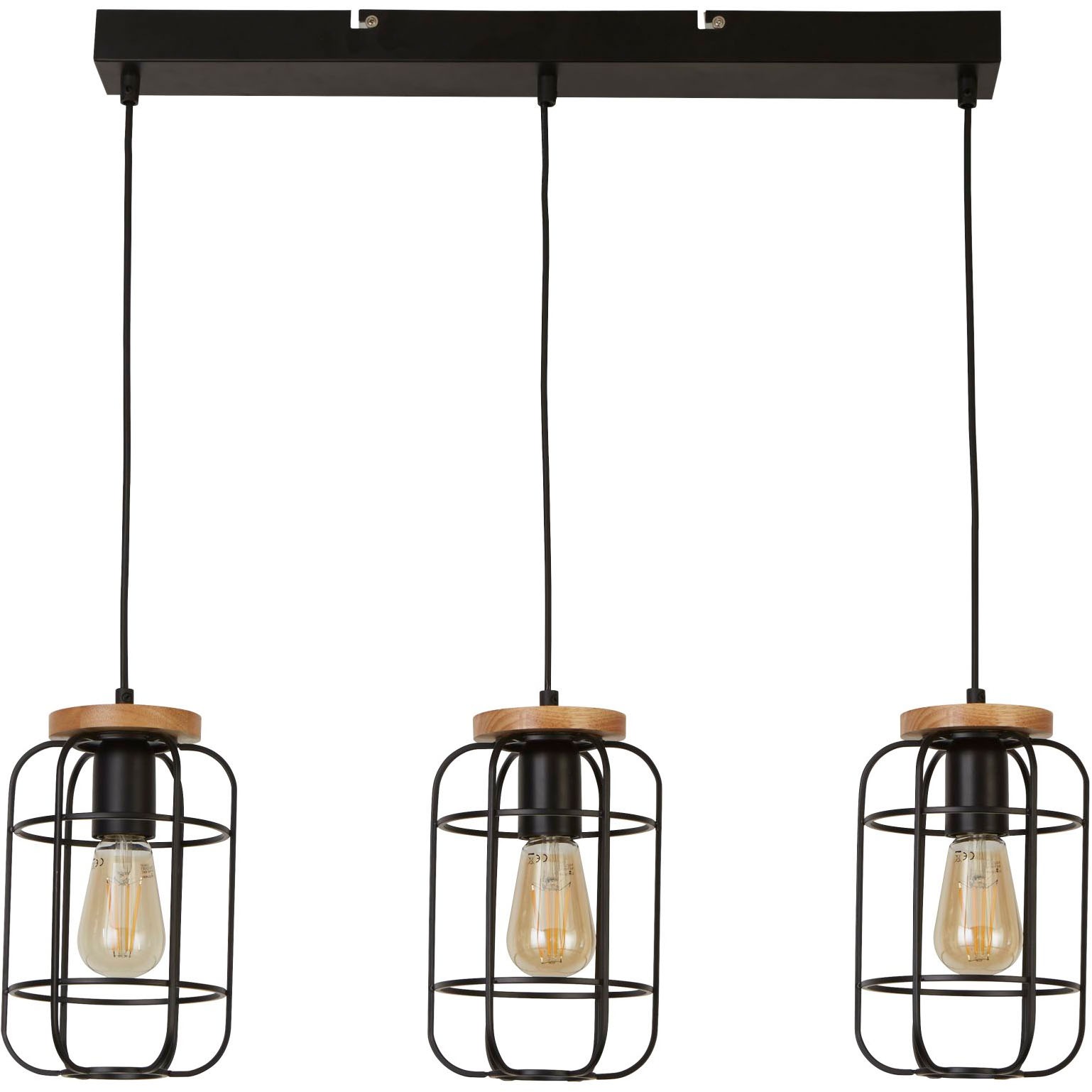 Searchlight Hängeleuchte »Vision 3Lt Bar Pendant - Matt Black Metal & Wood« E27 1 Stk.