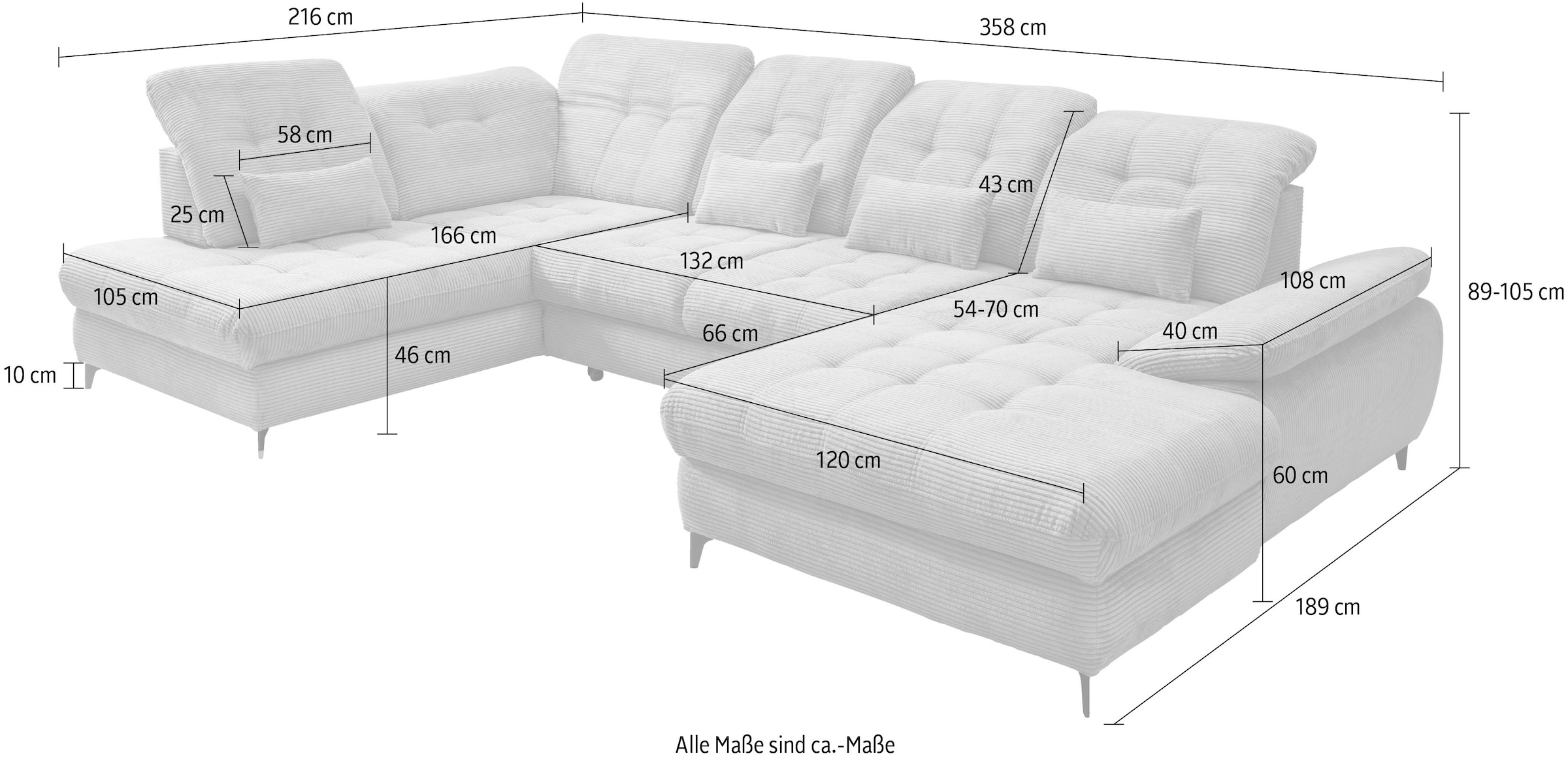 Home affaire Ecksofa »Lazio modern & bequem,  Breite 358cm, U-Form, tolle Detailverarbeitung« inkl. Bettkasten, Bettfunktion, Kopfteil-, Sitztiefenverstellung