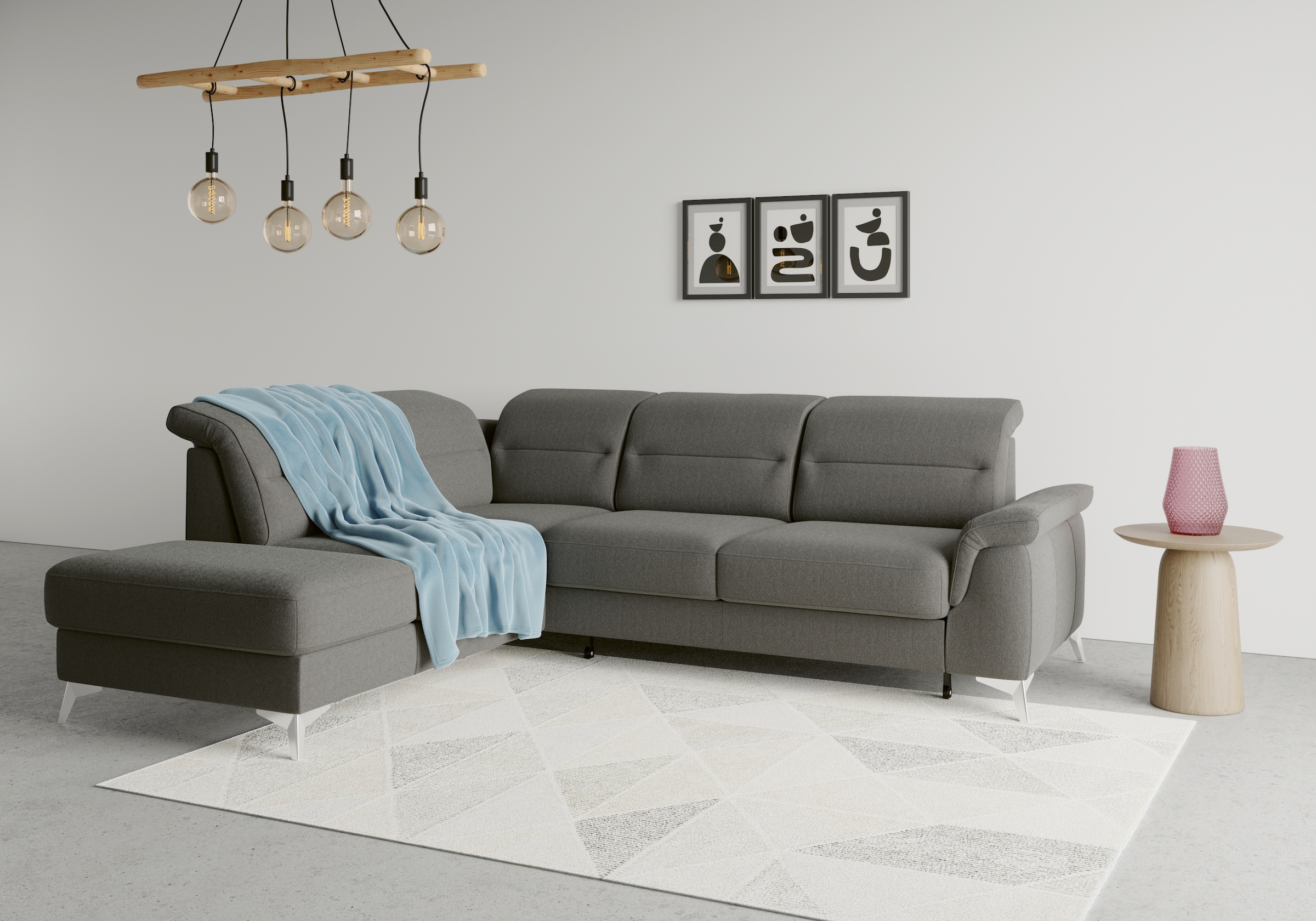 Ecksofa SIT & MORE "Sinatra L-Form", grau, B:251cm H:85cm T:220cm, 90% Polyester, 10% Polyamid, Sofas, Ecksofa, mit Ottomane, optional mit Kopfteilverstellung und Armteilfunktion 10