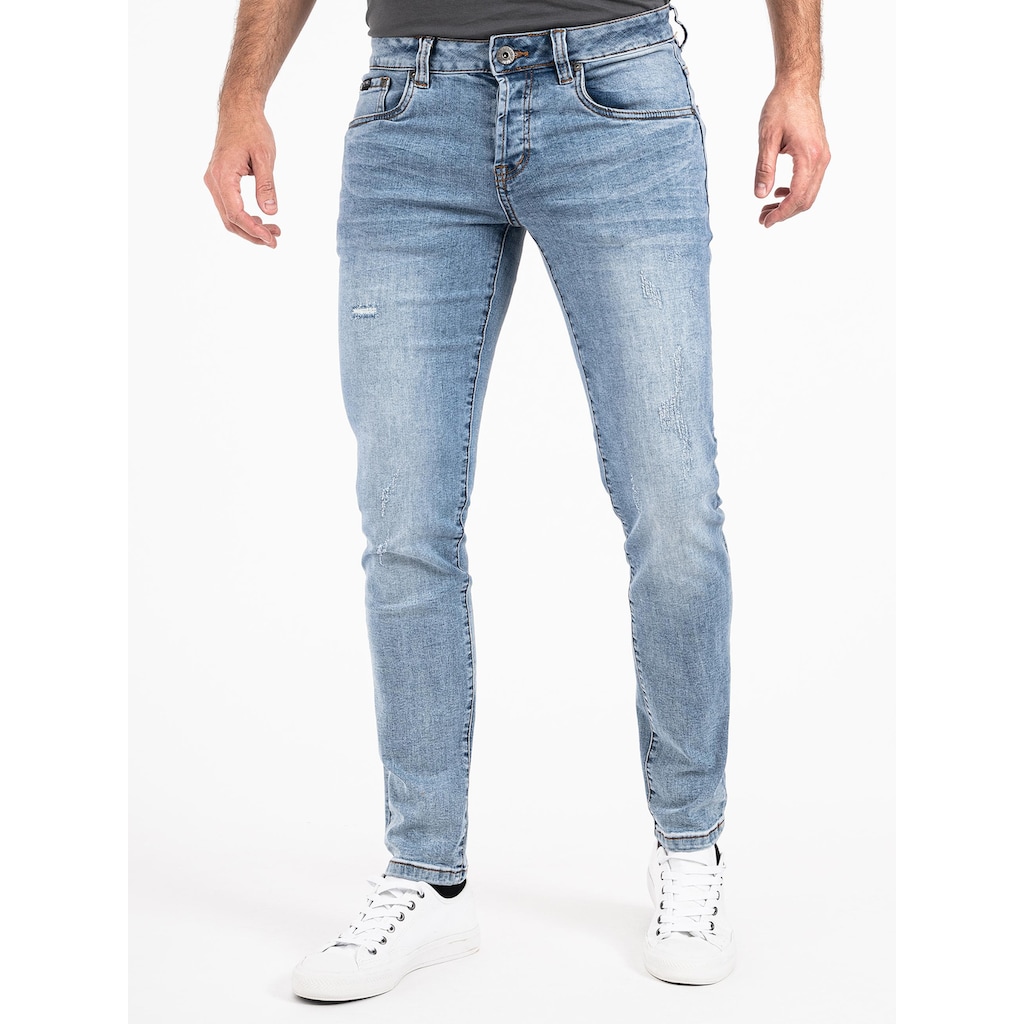 PEAK TIME Slim-fit-Jeans »München«, Herren Jeans mit Stretch-Bund und Destroyed-Optik