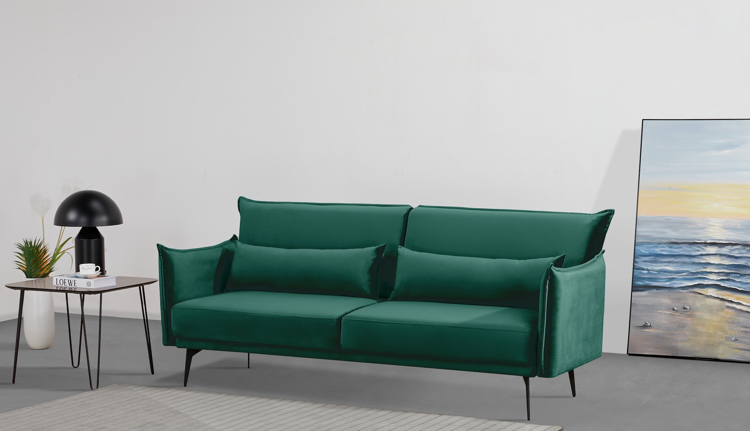 INOSIGN Schlafsofa »TULARE, 204 cm, klappbarer 3-Sitzer mit verstellbarer Rückenlehne,«, Schlaffunktion, Velvet-Samtvelours u. Webstoff