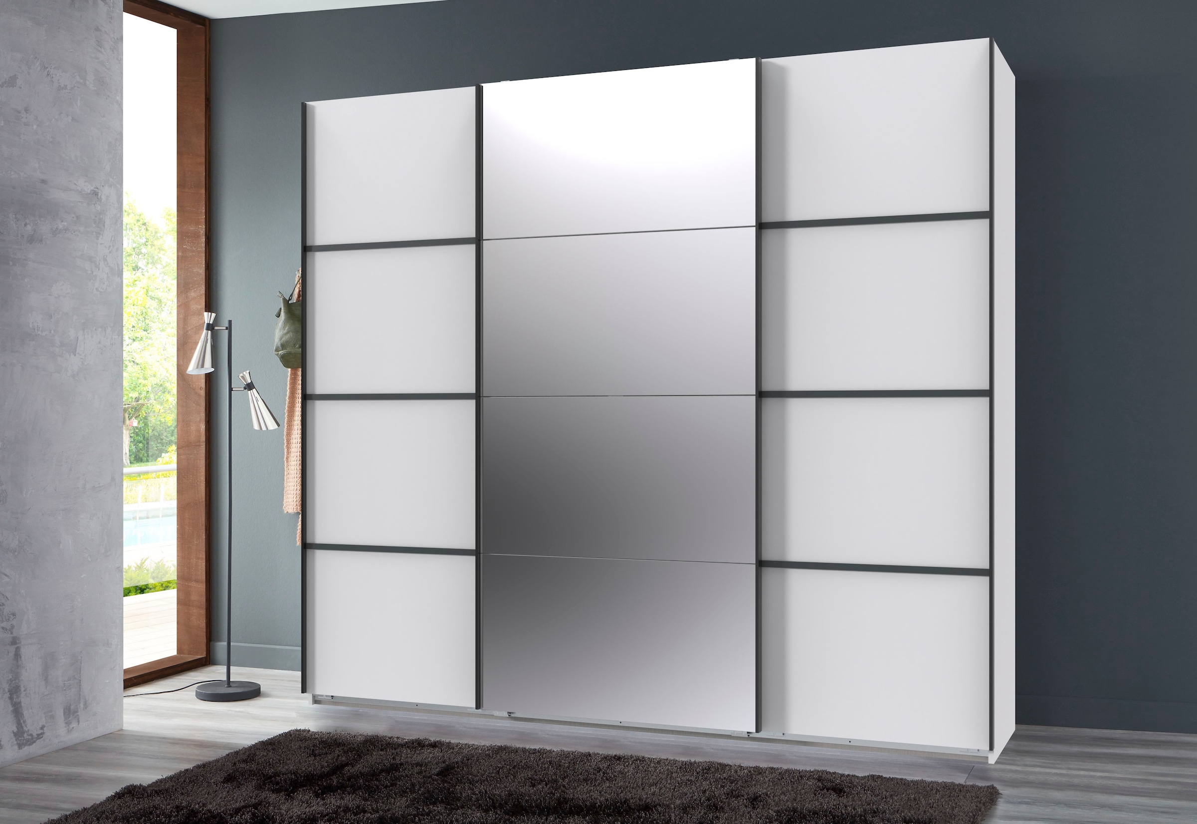 Wimex Schwebetürenschrank »Jork Kleiderschrank mit Spiegel, schwarze Metallgriffe«, Schrank in verschiedenen Größen und Innenausstattungsvarianten