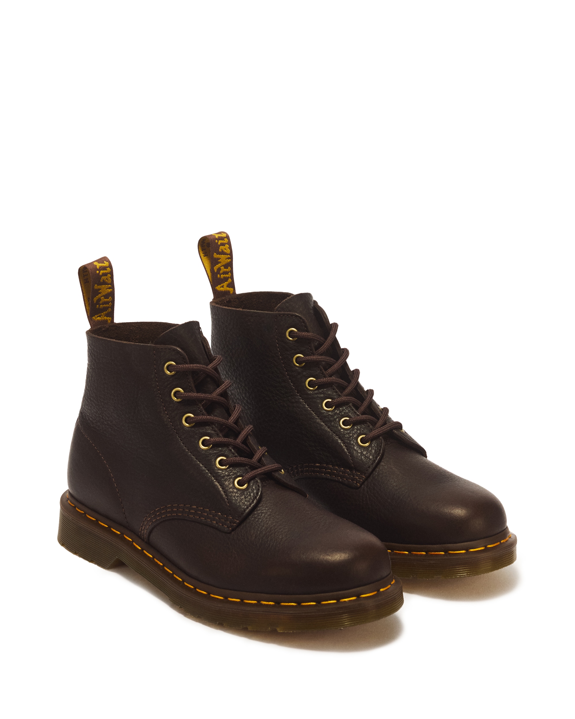 DR. MARTENS Schnürboots "101 Ub Dark Brown Ambassador" Schnürstiefelette mit typisch gelber Rahmennaht
