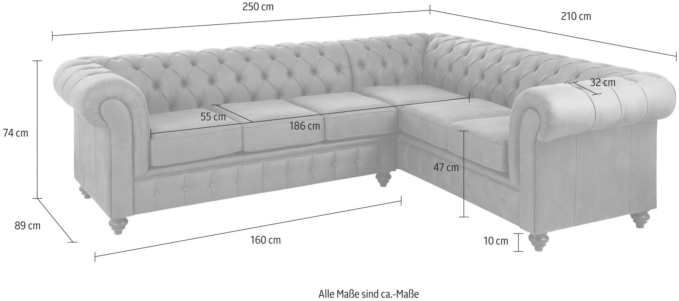 Home affaire Chesterfield-Sofa »Chesterfield Ecksofa, auch in Leder L-Form«, hochwertige Knopfheftung, langer Schenkel links oder rechts wählbar