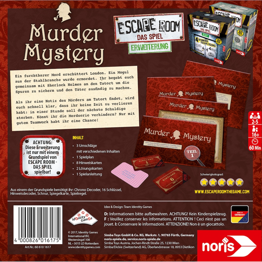 Noris Spiel »Erweiterungsspiel, Escape Room: Murder Mystery«