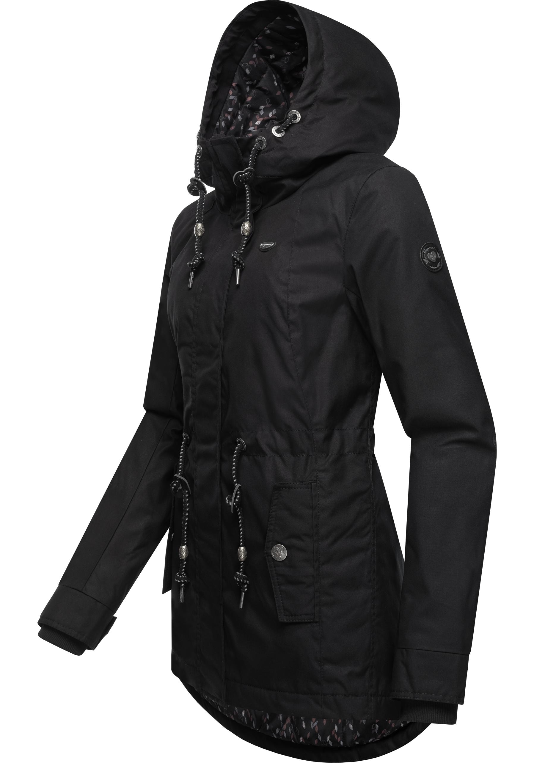 kalte BAUR die für Winterjacke kaufen Label«, mit Black für stylischer Kapuze, »Monadis Winterparka Jahreszeit Ragwear |