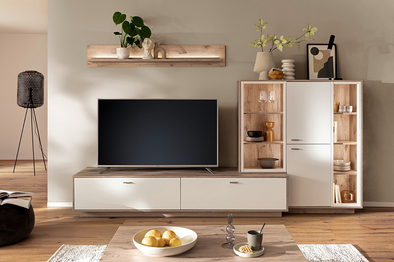 MCA furniture Wohnwand »SANTERNO«, (Komplett-Set, 3 St., 3-teilg), Wohnzimmer Set (3-tlg.), Türen & Schubkästen gedämpft, Breite 287 cm