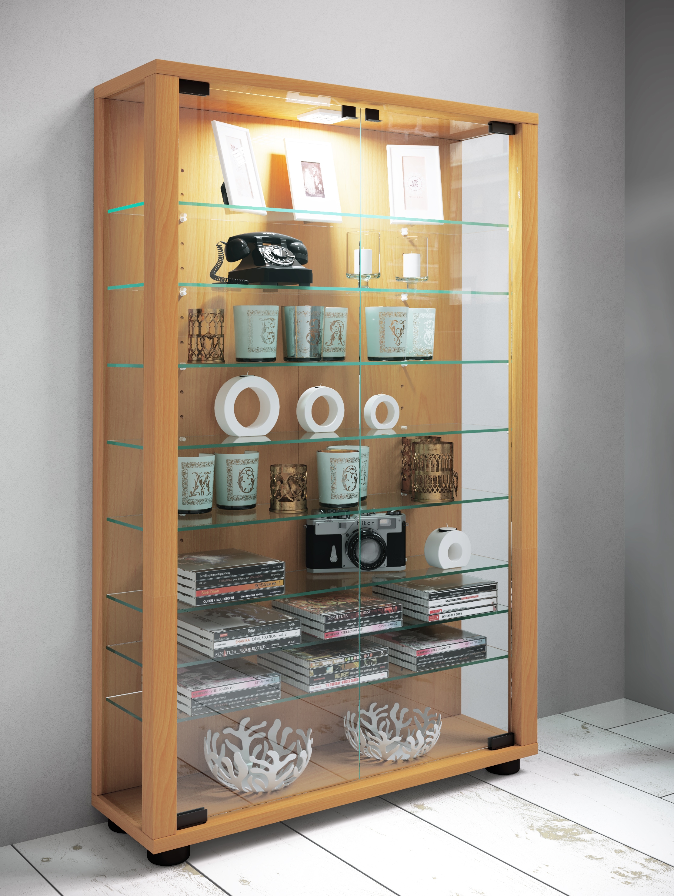 VCM Standvitrine »Holz Glas Stand Vitrine Sammelvitrine Lumo Mini«