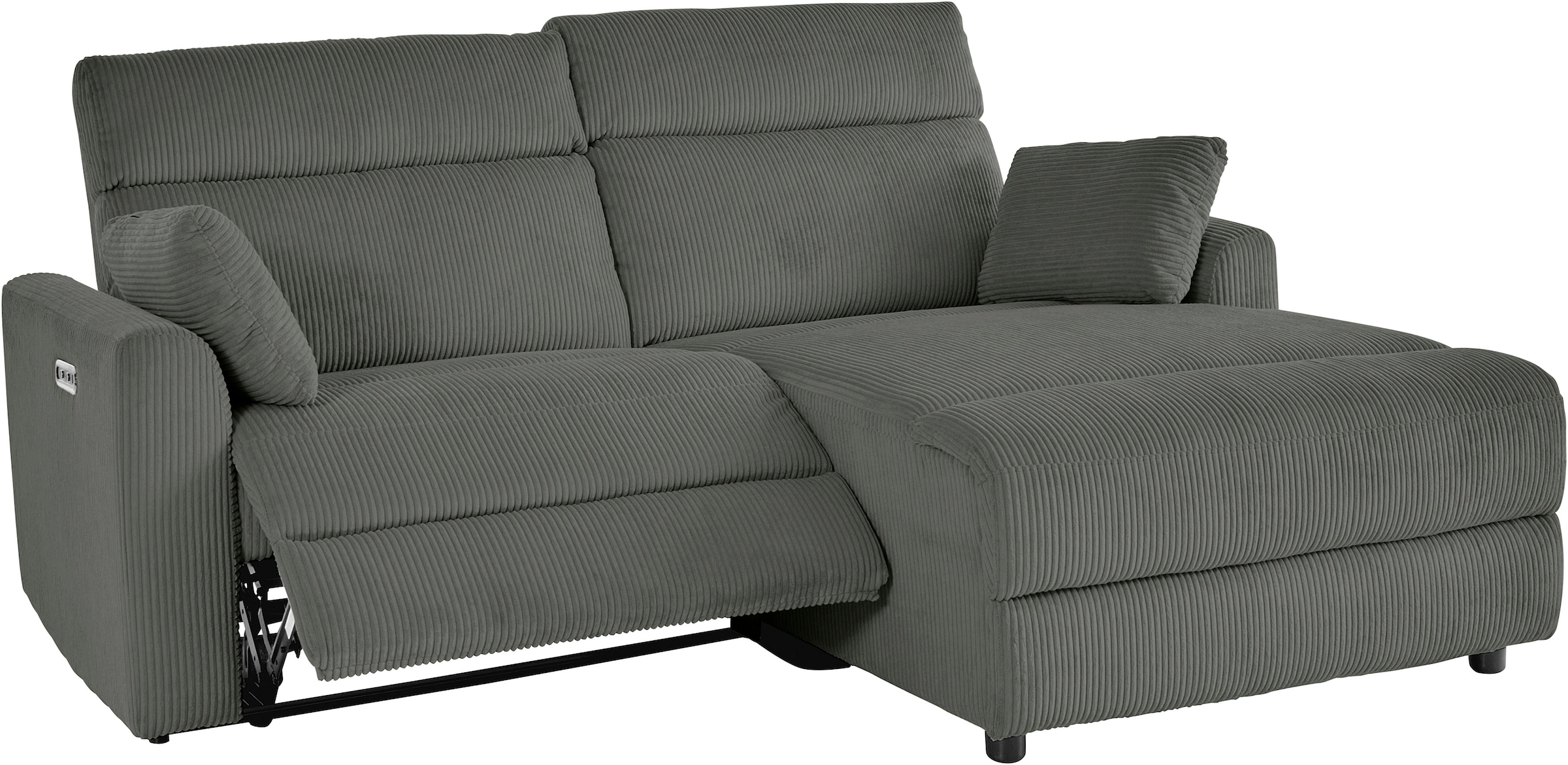 INOSIGN Ecksofa »JENNA, L-Form, 209cm, manuelle u. elektrische Funktion, mit USB A/C,«, Liegefunktion 105°-150°, Federkern, Cord