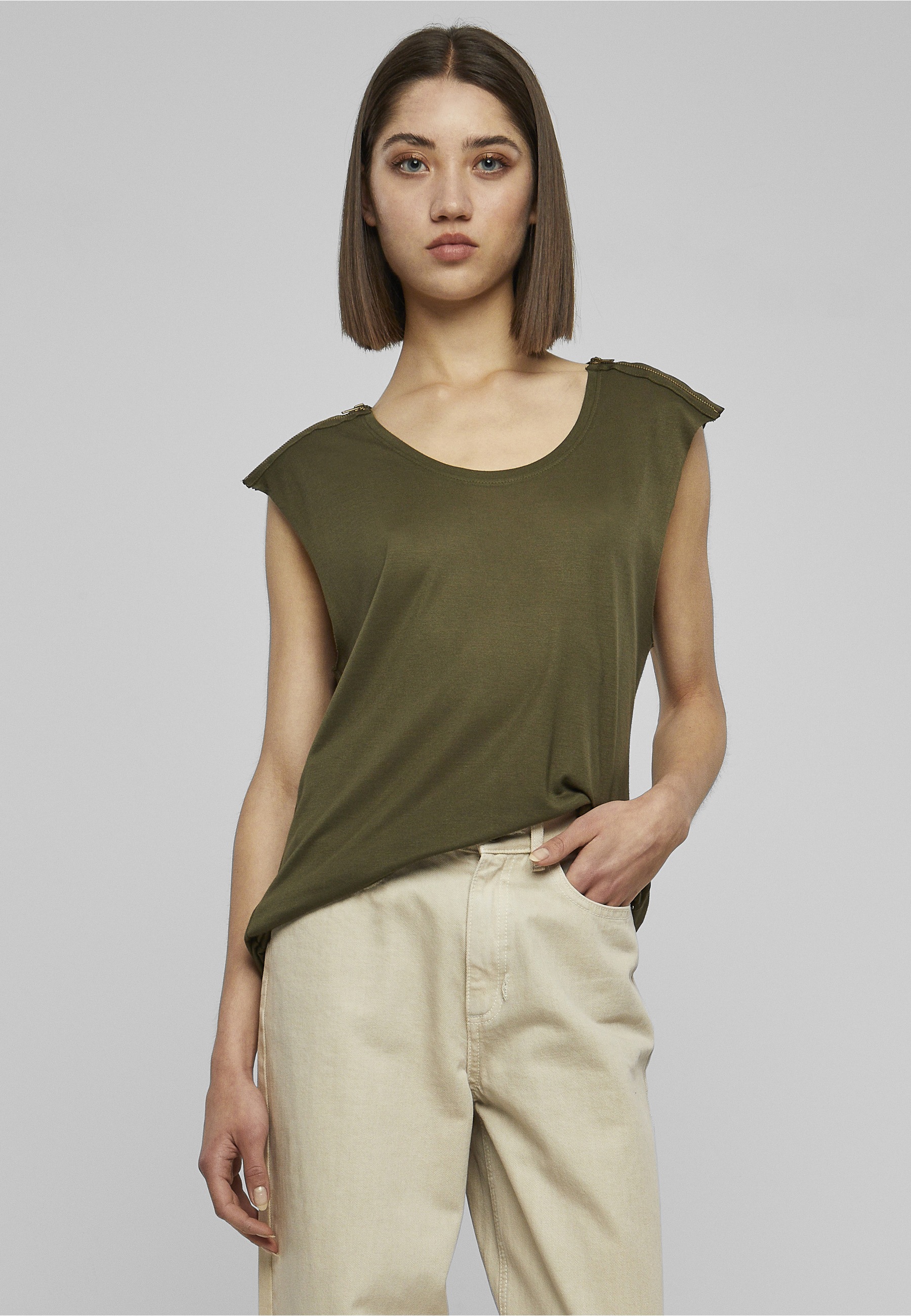 URBAN CLASSICS T-Shirt »Urban Classics Damen Ladies Shoulder Zip HiLo Tee« 1 Stk.