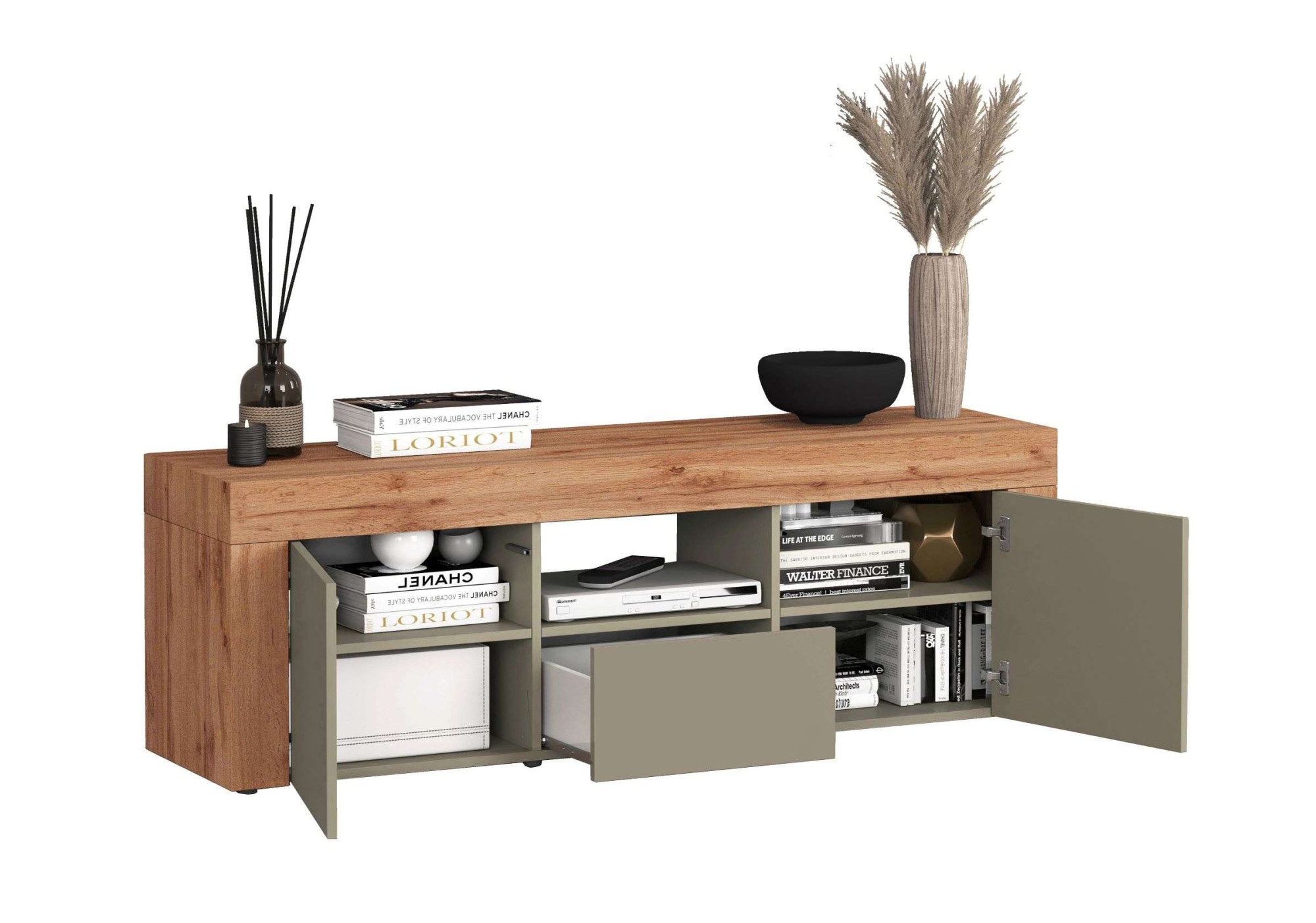 INOSIGN Lowboard »CHRONOS Breite 155 cm mit 2 Türen, 1 Schublade,1 offenes Fach«, (1 St.), TV-Board, Sideboard niedrig, Grifflos mit Push to Open 'Made in Italy'