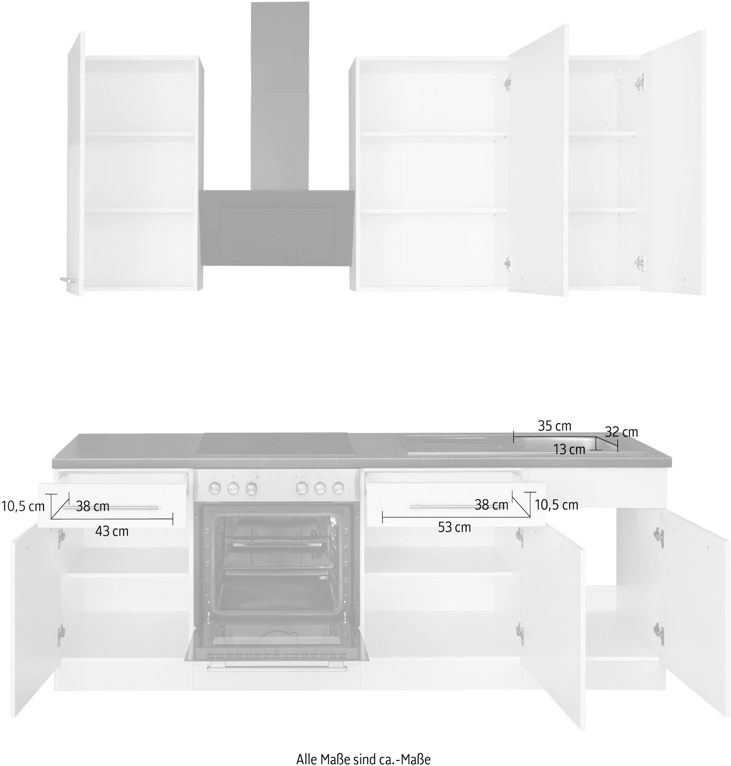 wiho Küchen Küchenzeile »Unna« ohne E-Geräte, Breite 220 cm