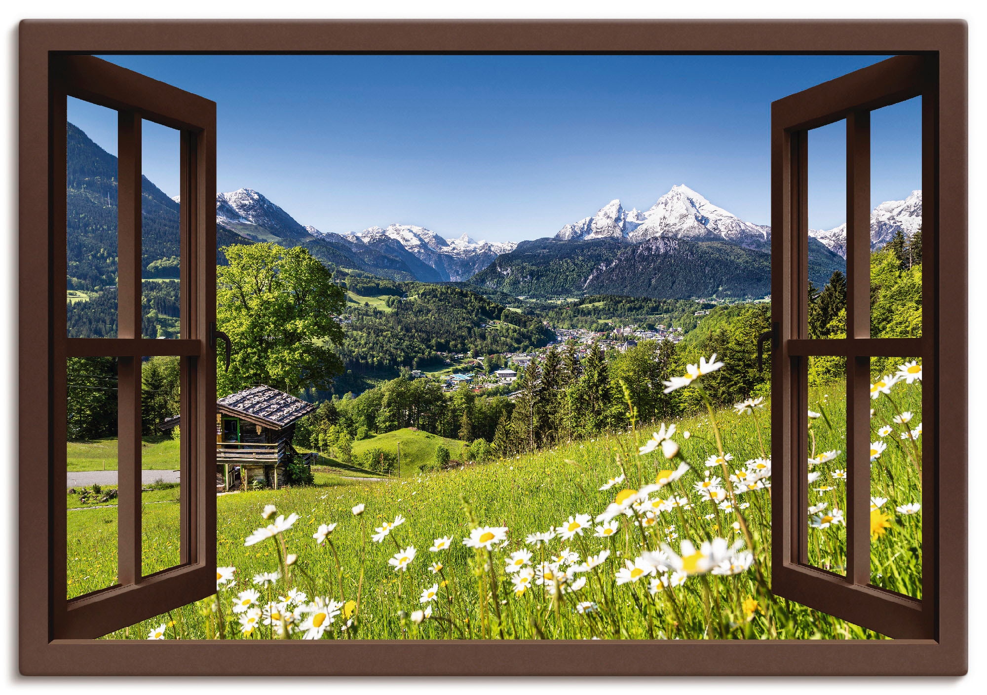 Artland Wandbild »Fensterblick Bayerischen Alpen«, Berge, (1 St.), als Alubild, Outdoorbild, Leinwandbild, Poster, Wandaufkleber