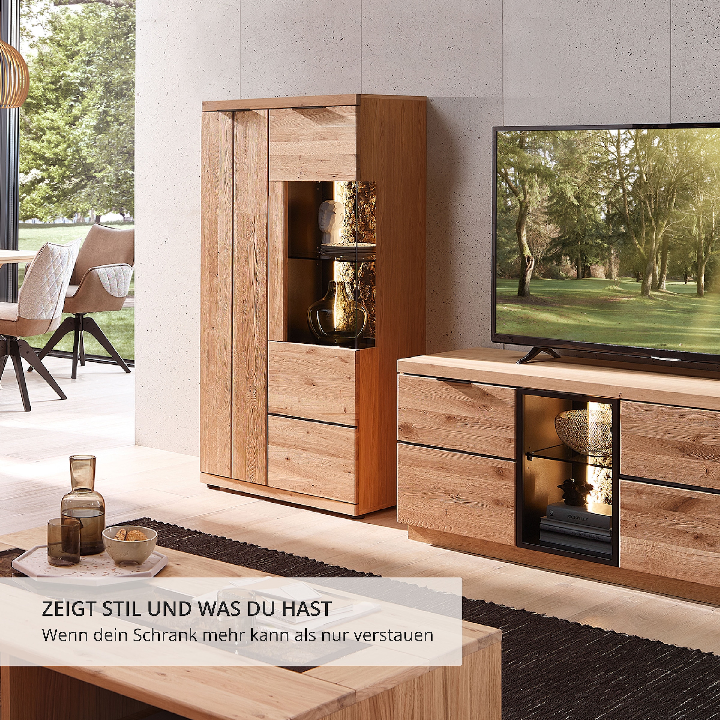 Wohnconcept Vitrine »Donna Vitrine, 75x148x42 (BxHxT)« 1 Stk. tlg. Beleuchtung bestellbar, 2 türig, Softclose, Echtkork Absetzung