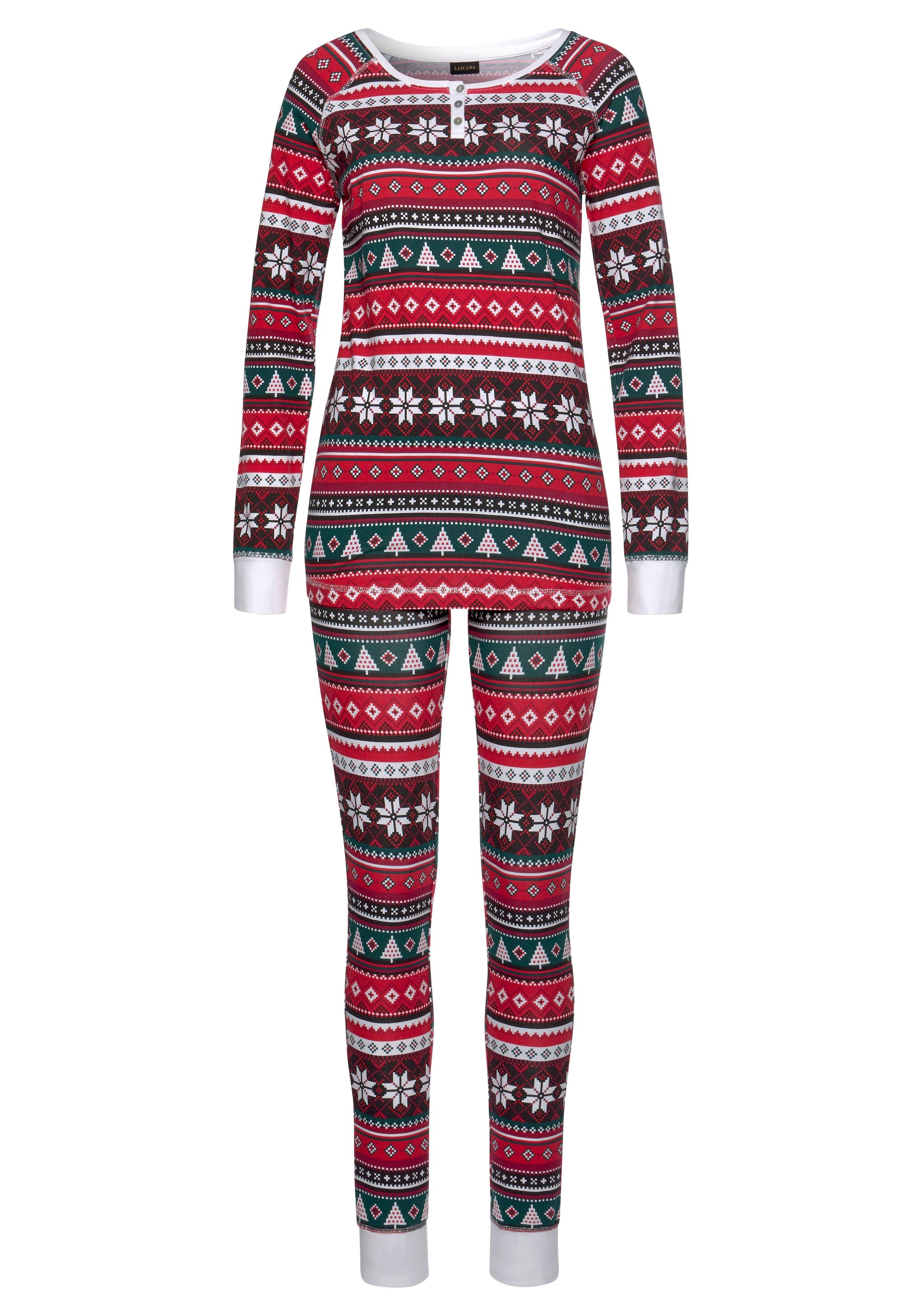 LASCANA Pyjama, (2 tlg.), mit weihnachtlichem Muster günstig online kaufen