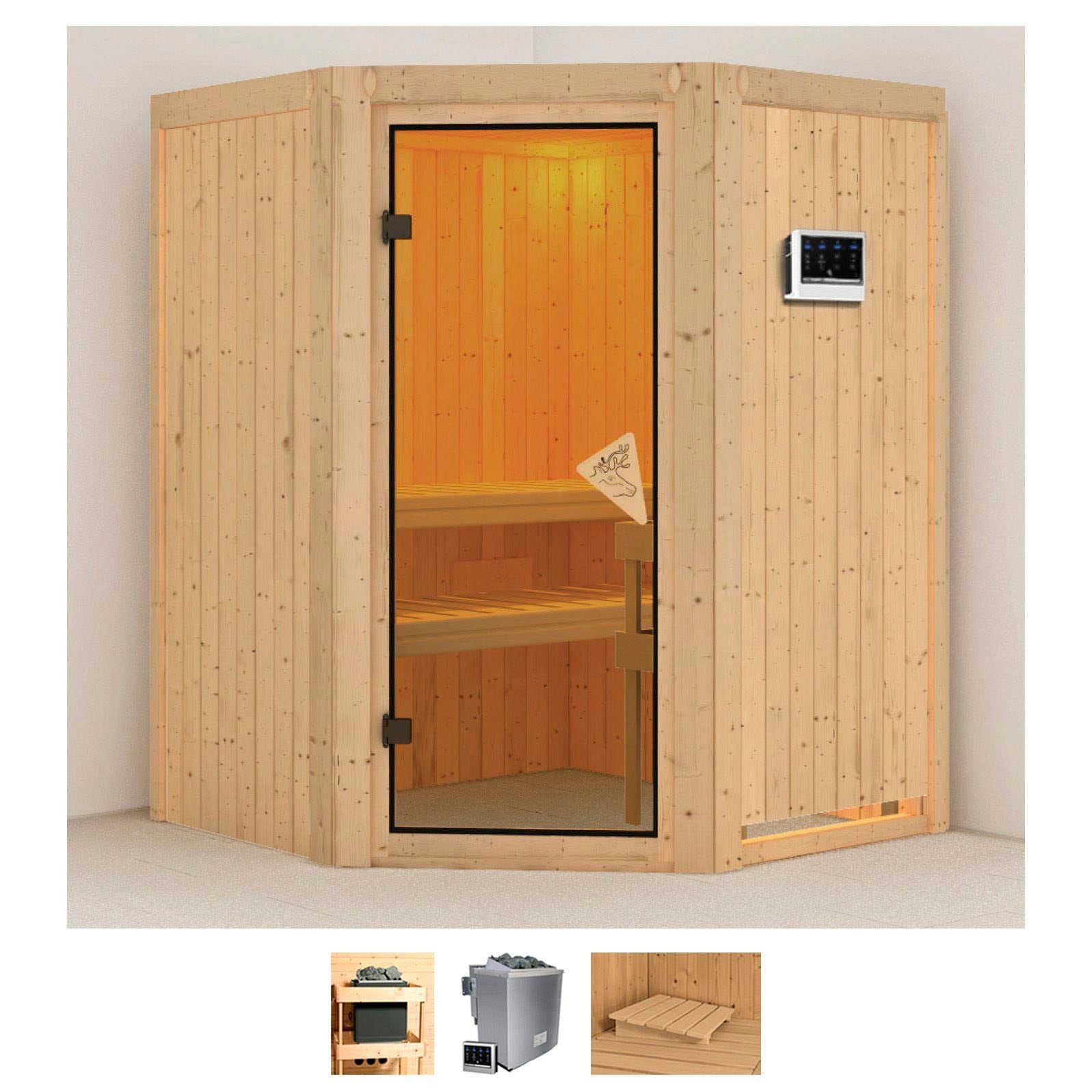 Karibu Sauna "Larin" Set, Ofen 9 kW Bio externe Strg easy