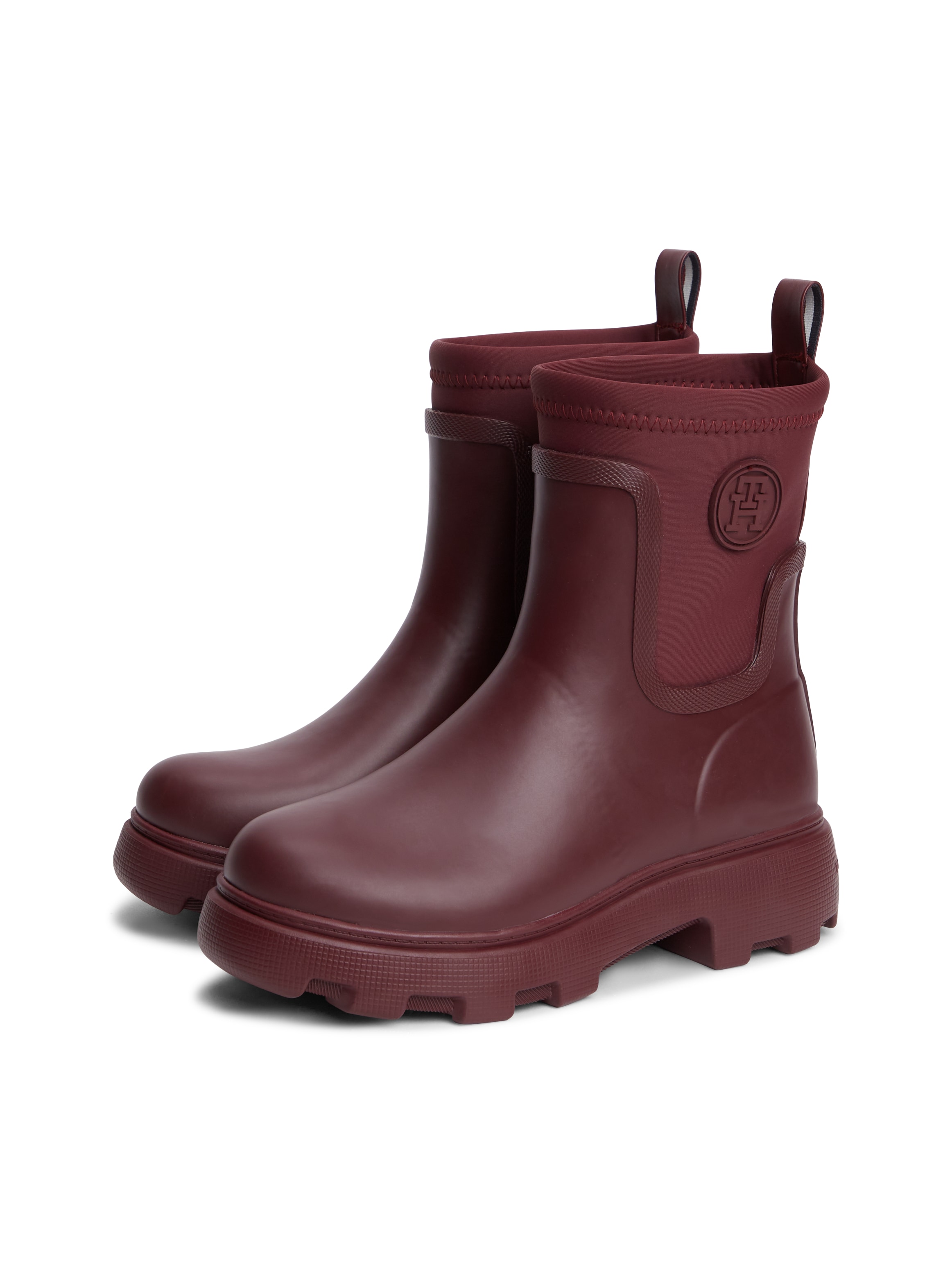 Tommy Hilfiger Gummistiefelette "TH STAMP WARM ANKLE RAIN BOOT" Blockabsatz, Regenboots mit TH-Logoemblem