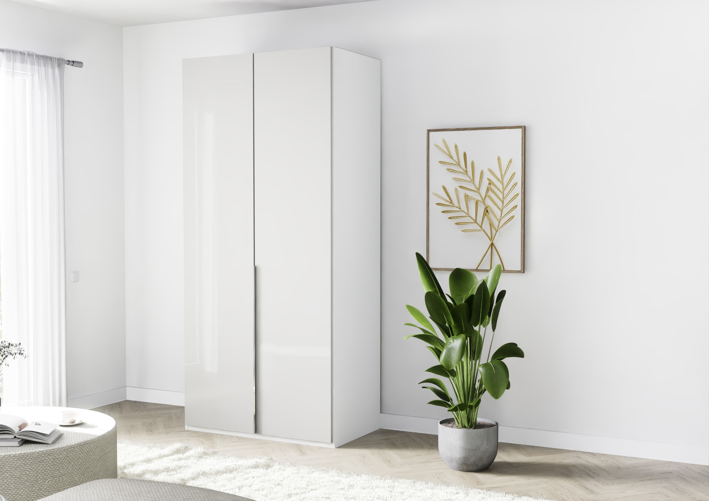 Musterring Drehtürenschrank »San Diego, Kleiderschrank, Schrank, Garderobe, mit Glastüren« weiß, Türen gedämpft, 2 Höhen, mehrere Breiten, MADE IN GERMANY, 1 Stk. tlg. 2-türig (gedämpft), 2 Böden, 1 Kleiderstange, Chromgriffe