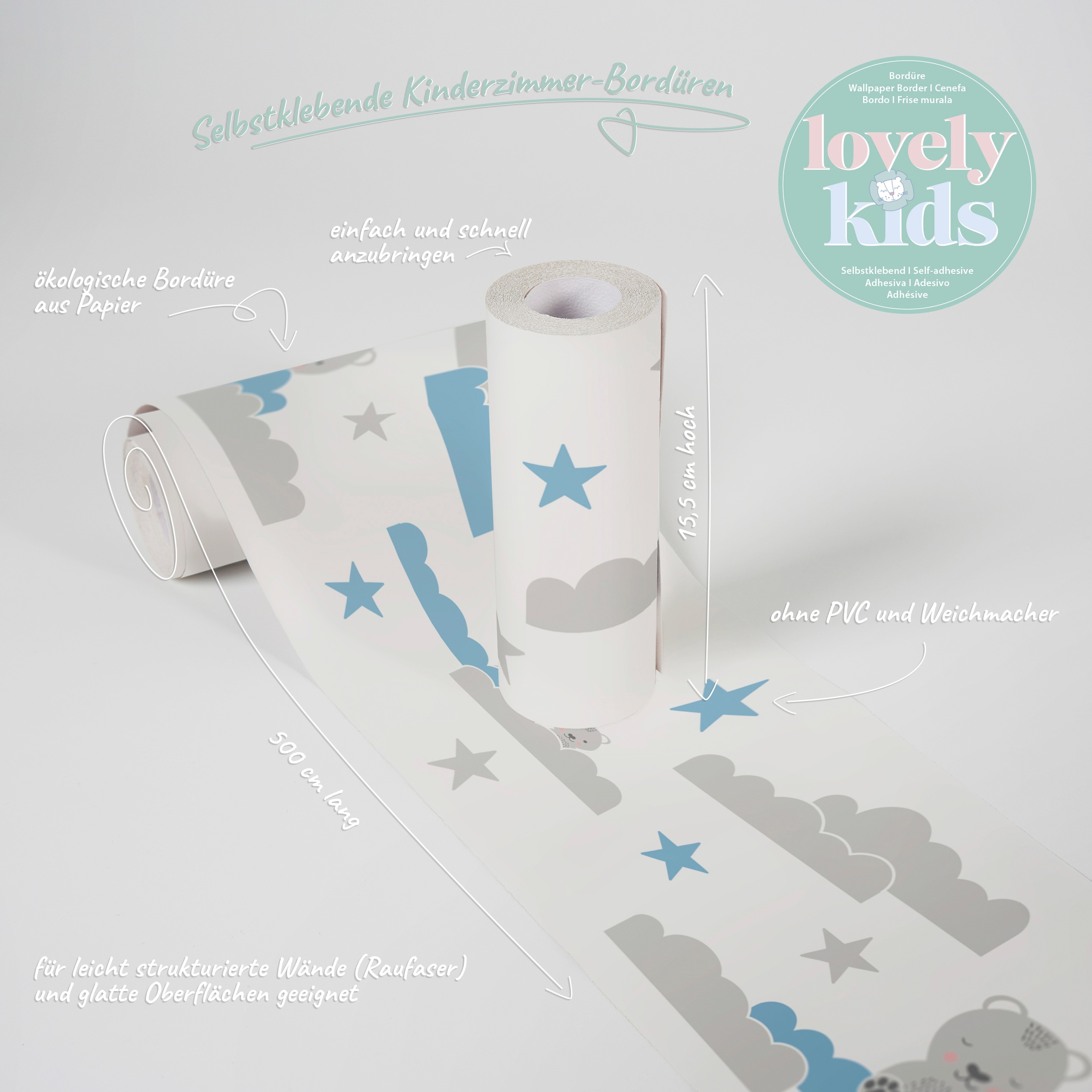 A.S. Création Bordüre »Dreamy Bears«, Motiv-abstrakt-naturalistisch, Kindertapete Tapete für Baby- und Kinder Borte Flur Design Wandtapete