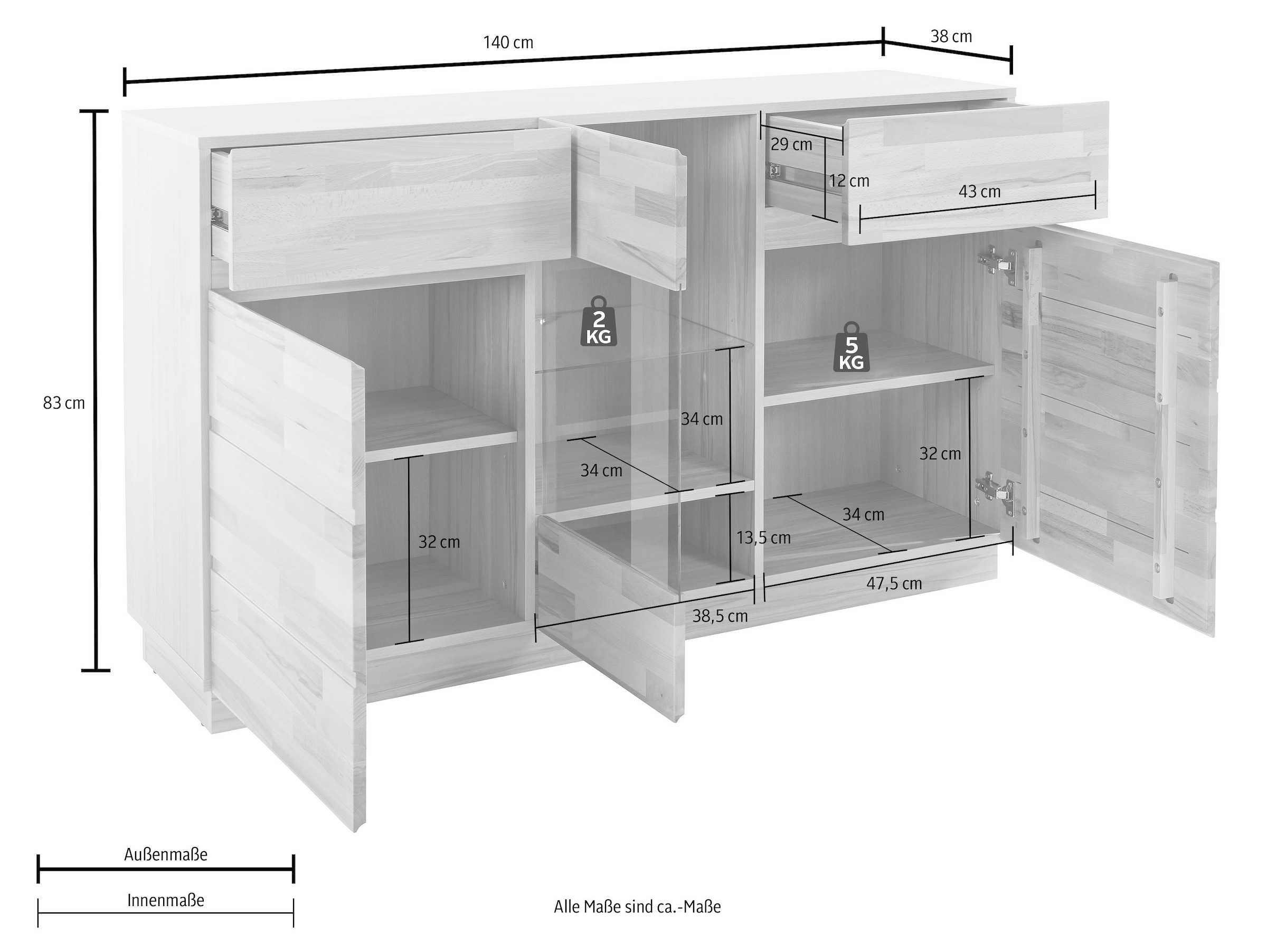 Home affaire Sideboard »Laima«, Kommode, Breite 140 cm, teilmassiv, FSC®-zertifiziert