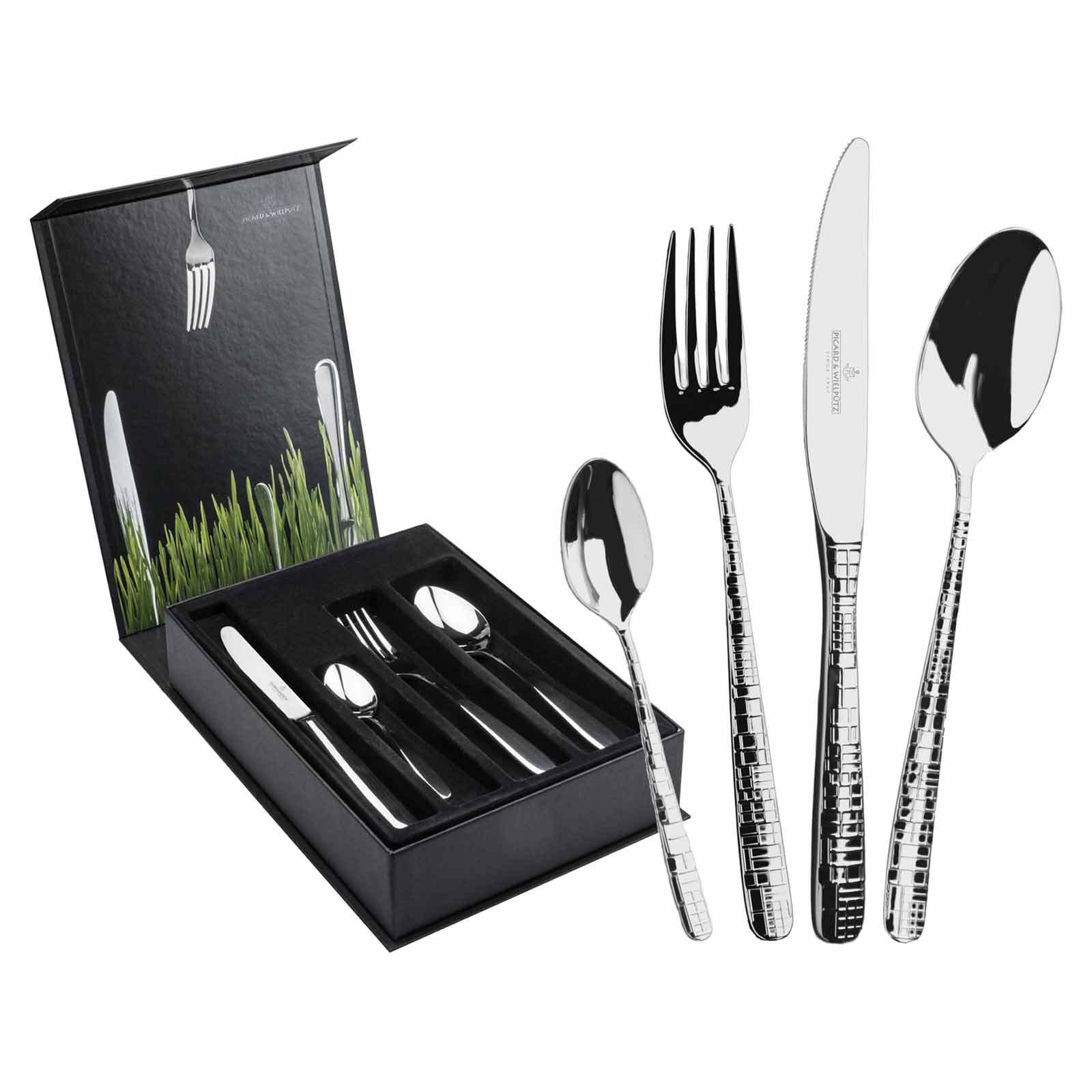 Picard & Wielpütz Solingen Besteck-Set "Tafelbesteck inkl. Besteckbox Frame 24er Set silber" Spülmaschinengeeignet