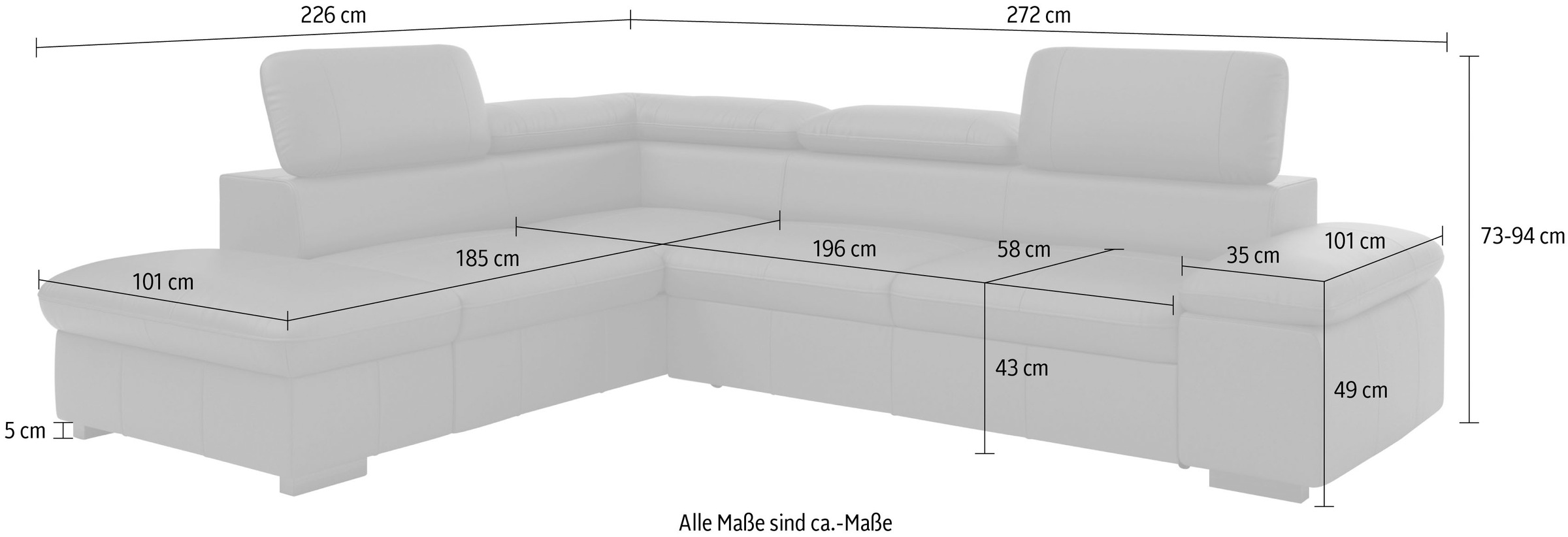 Home affaire Ecksofa »Alberto L-Form«, mit Kopfteilverstellung, wahlweise mit Bettfunktion