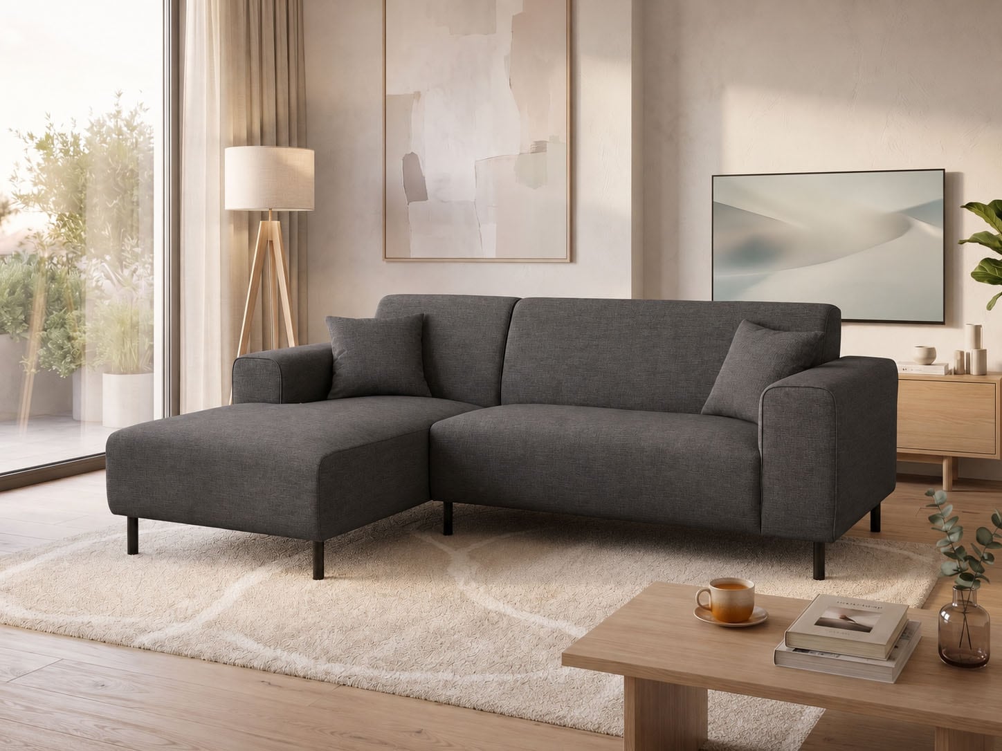 OTTO home Ecksofa "ARROS L-Form mit Wellenunterfederung, Maße B/T/H: 235/163/81 cm" incl. Zierkissen, mit Recamiere rechts/links bestellbar, auch in Cord