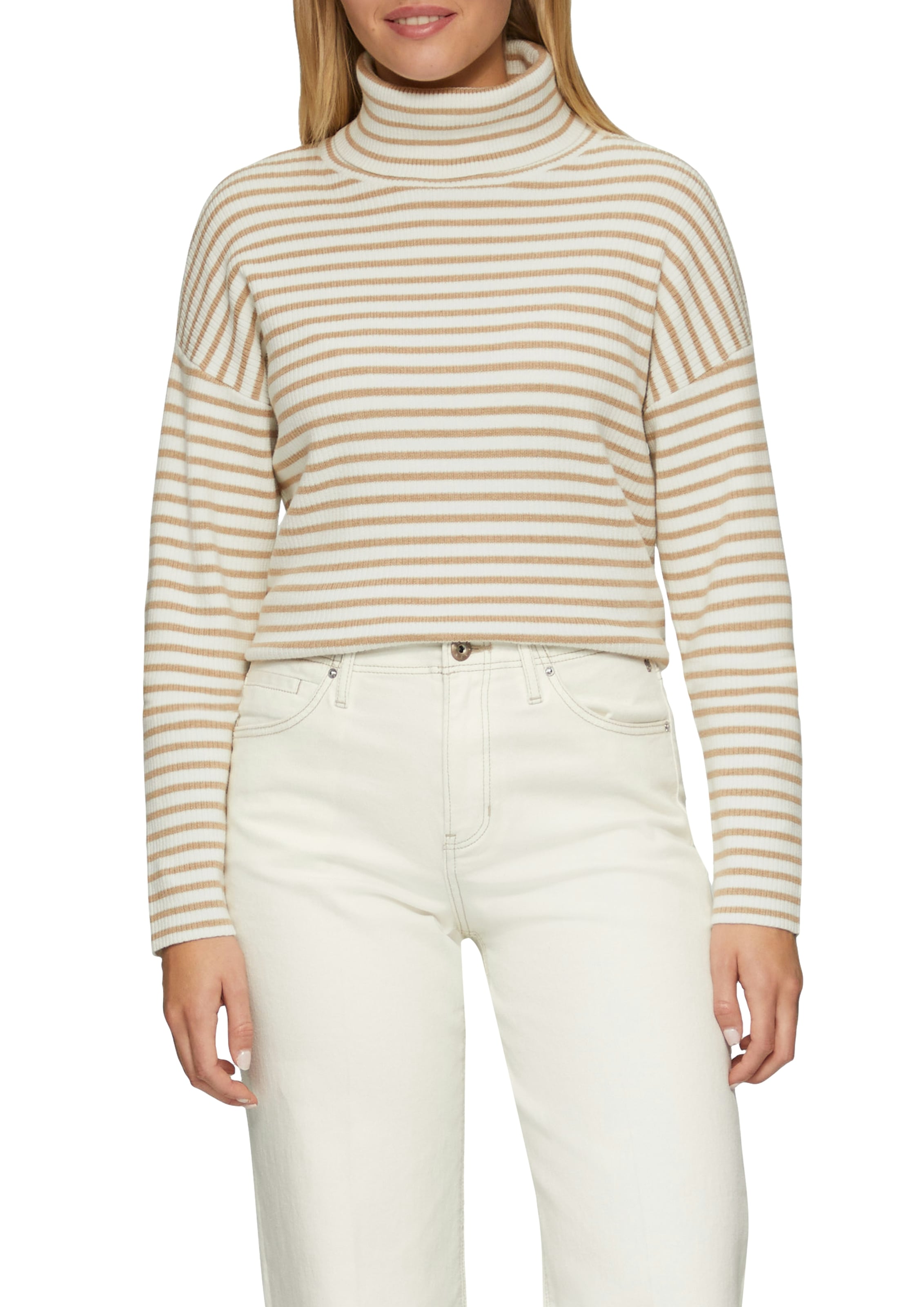 s.Oliver Rollkragenpullover, Rippstrick, im Streifen-Design