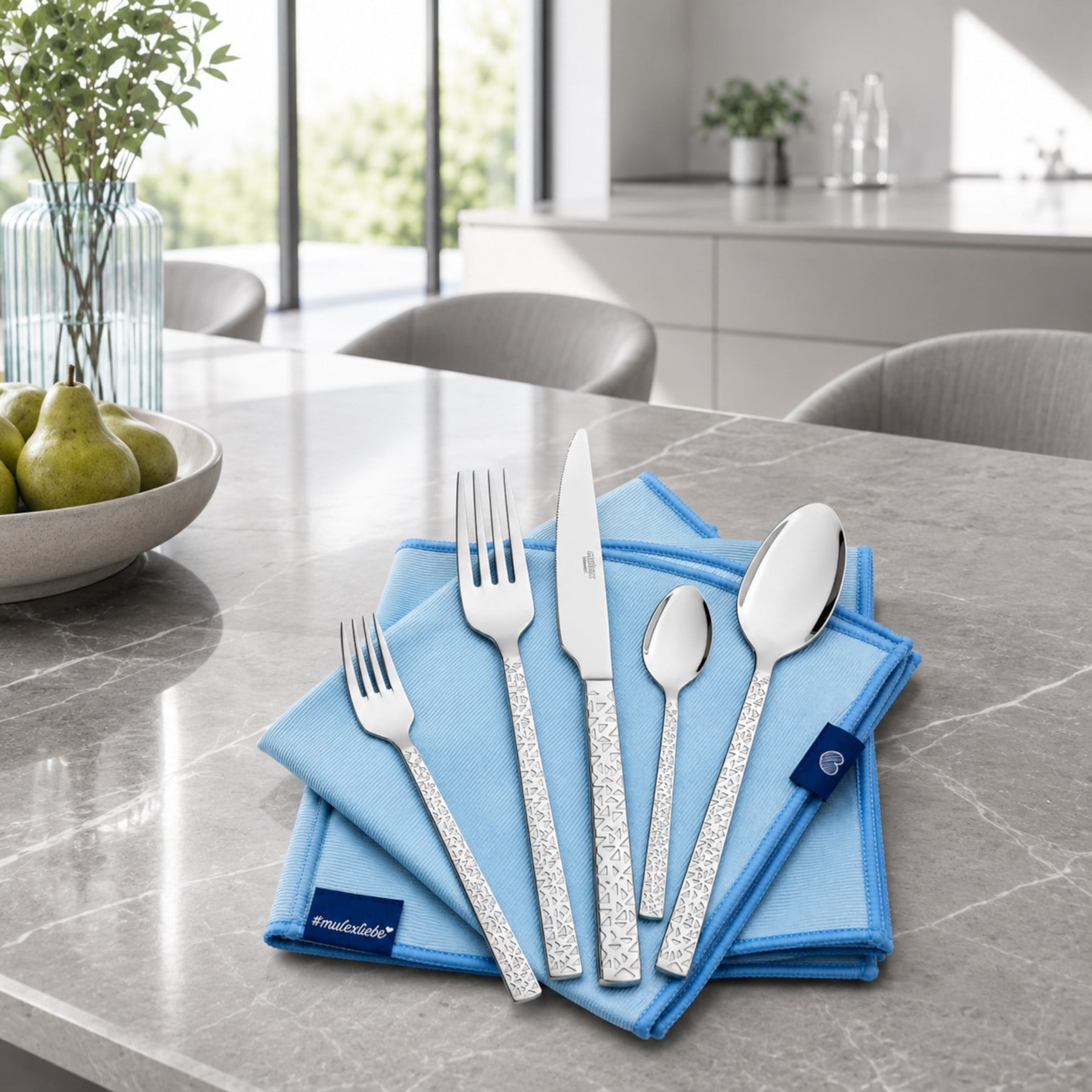 Mulex Besteck-Set »Siena, Besteckset mit 3 Multifunktionstüchern« Kratzfestes Besteck mit edlem Design und angenehmer Haptik