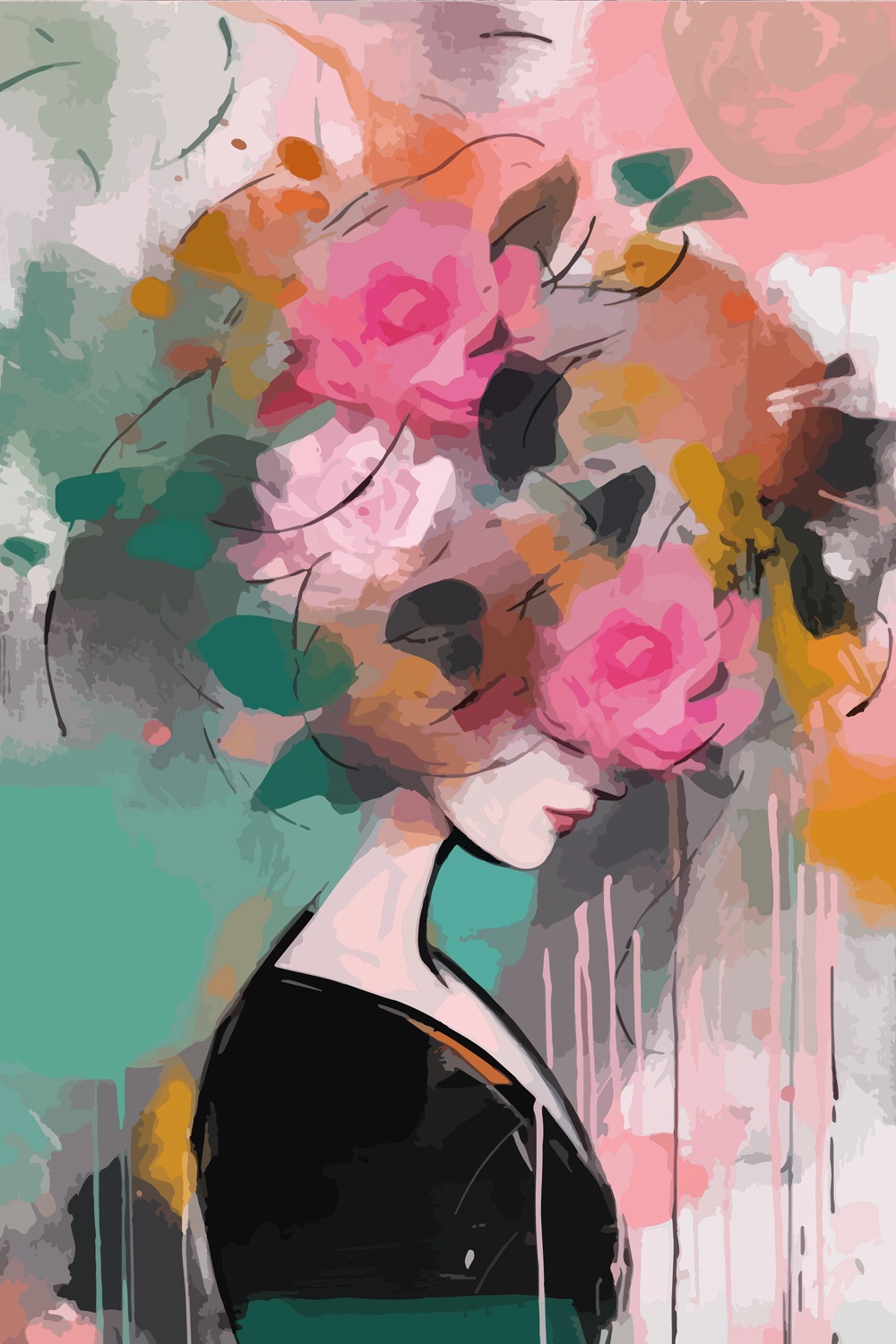 queence Acrylglasbild "Frau mit Rosen auf dem Kopf in knalligen Farben" Abs günstig online kaufen