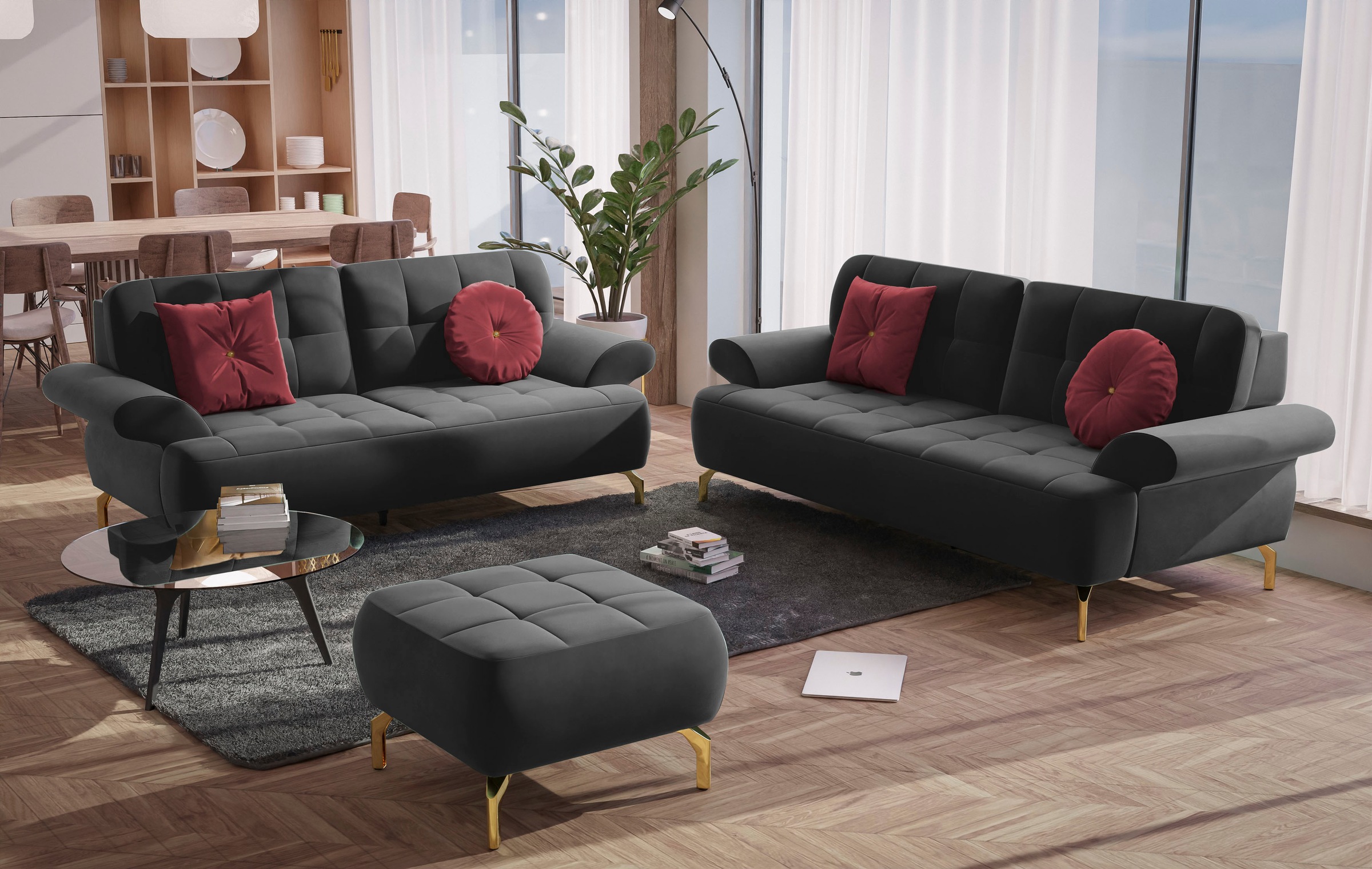 sit&more 2-Sitzer »Orient 1«, inkl. 2 Zierkissen mit Strass-Stein, goldfarbene Metallfüße