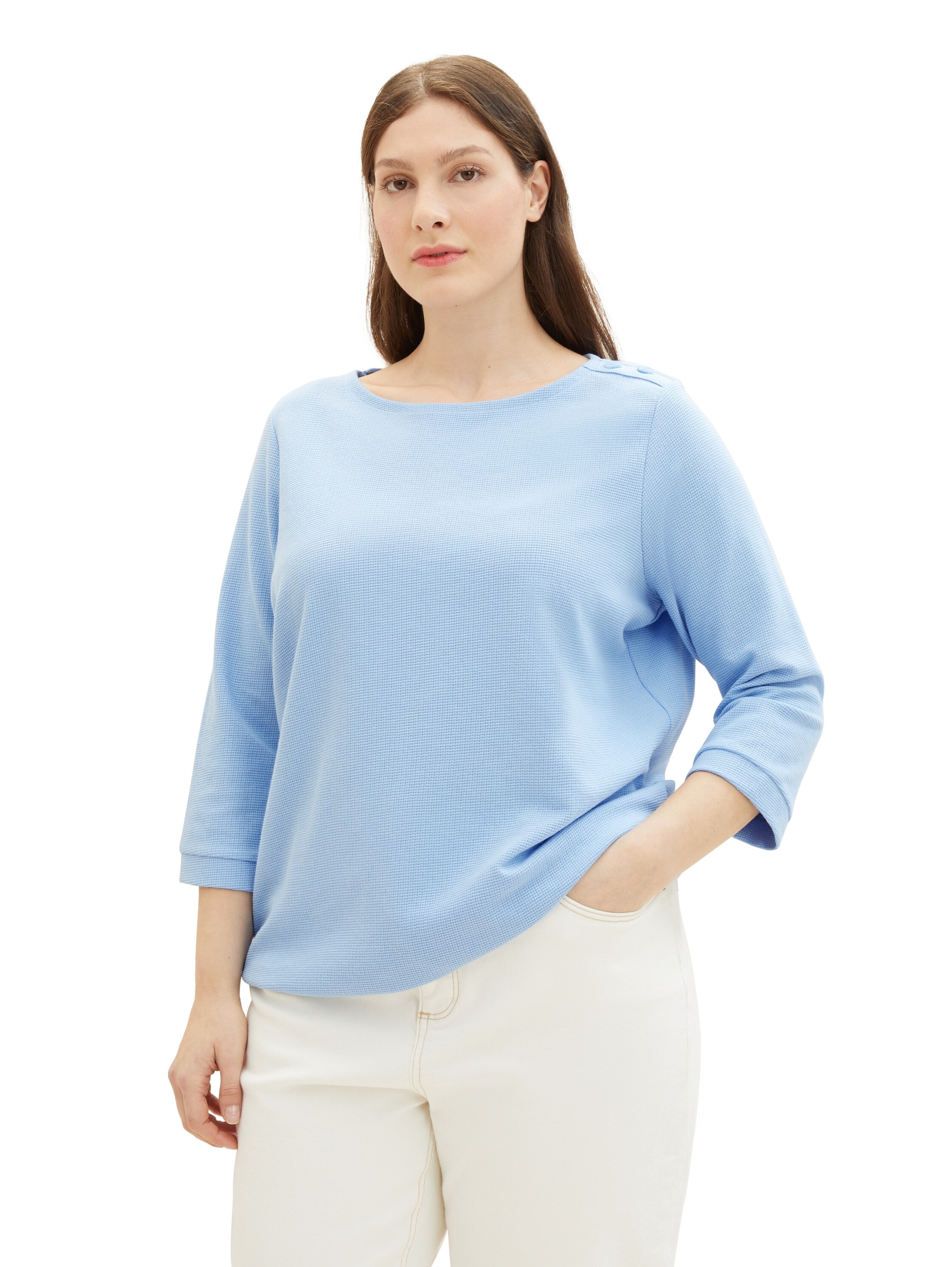 TOM TAILOR PLUS 3/4-Arm-Shirt, mit U-Boot-Ausschnitt und Knopfdetails