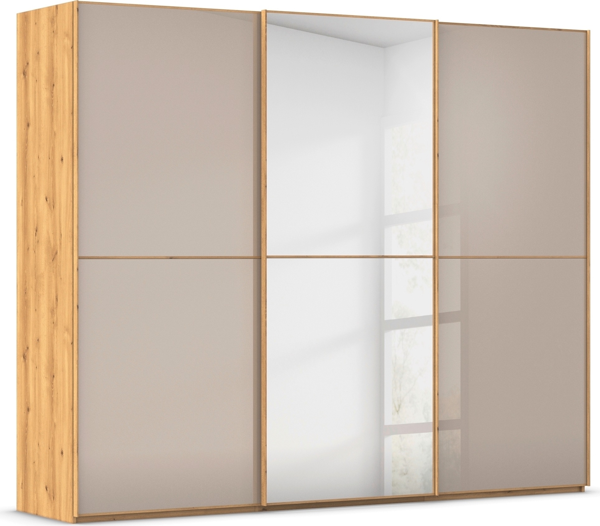rauch Schwebetürenschrank "Kleiderschrank Schrank Garderobe Schlafzimmerschrank SCALE-DUO" edle zweigeteilte Türen Spiegel/Glas-Mix 3 Zierleisten MADE IN GERMANY