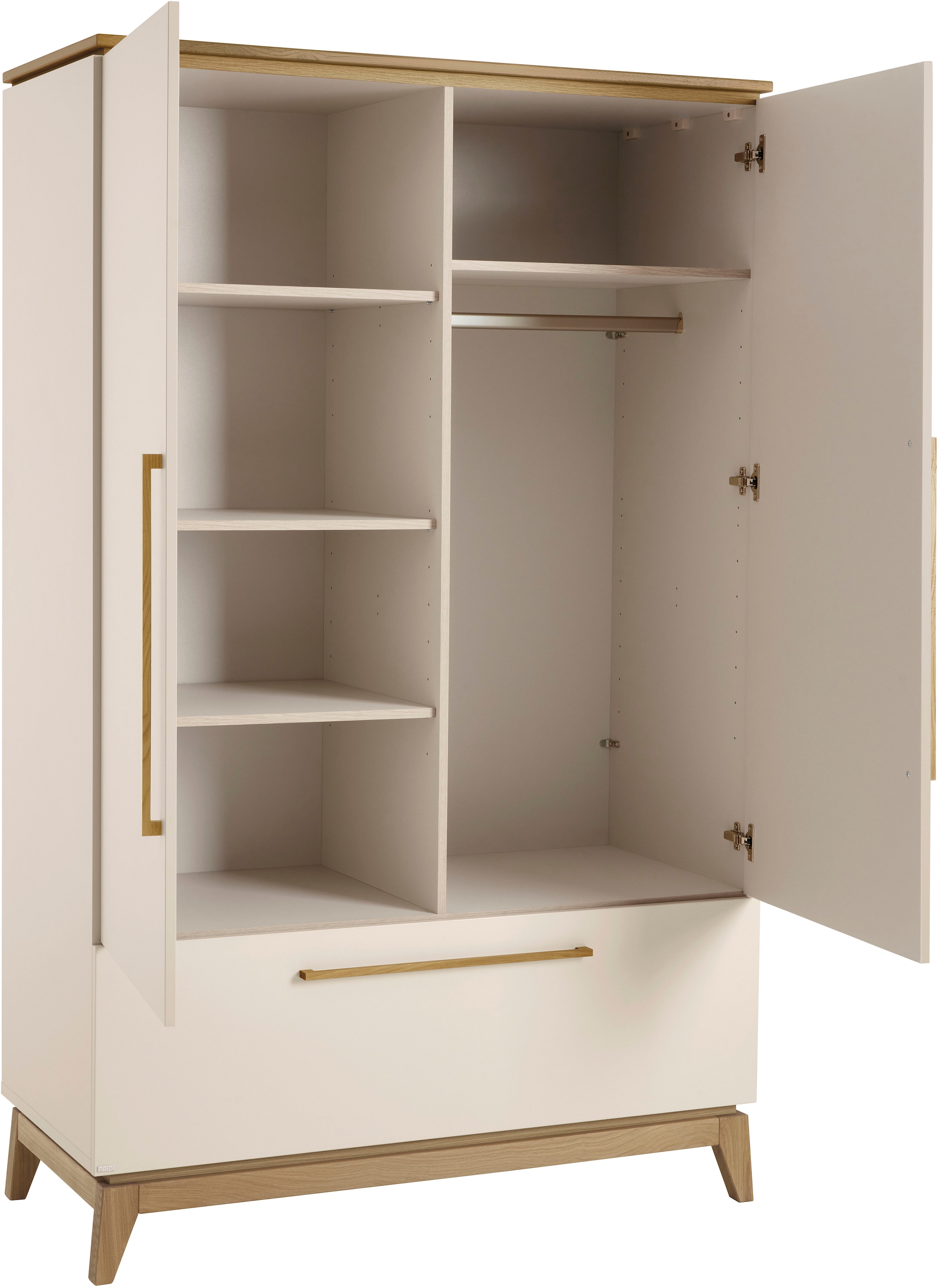 PAIDI Kleiderschrank »STIENE in Beige oder Grau, 2 Türen und 1 Schublade mit Soft-Close« B/H/T ca. 123/200/57cm,  inkl Kleiderstange + Einlegeböden, Kleiderschrank mit Eiche Massivholz