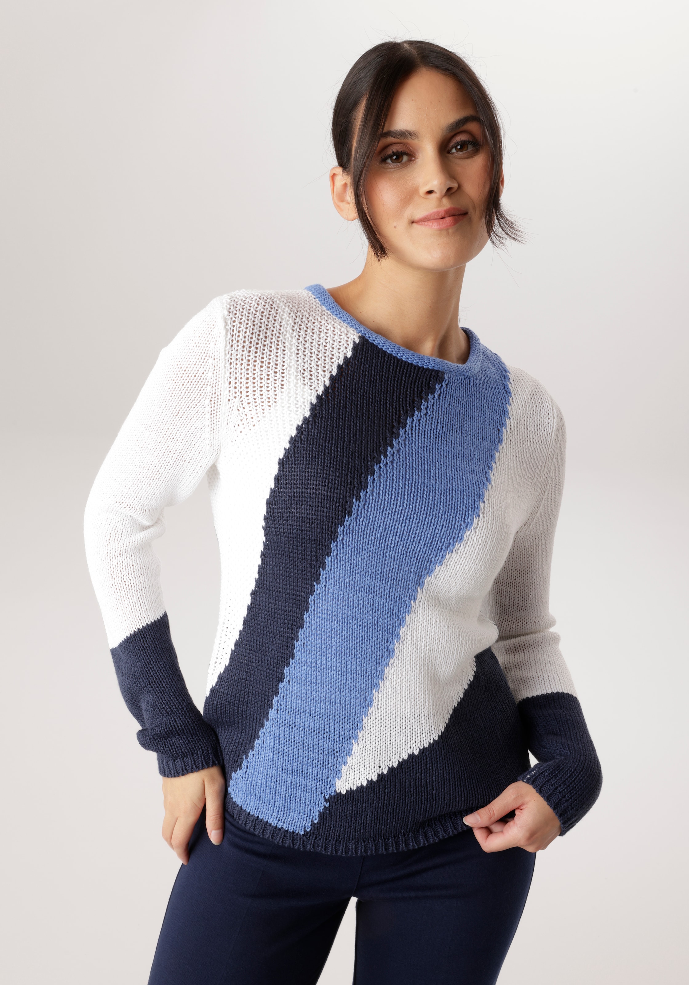 Aniston SELECTED Strickpullover mit Rollkante am Rundhalsausschnitt - NEUE günstig online kaufen
