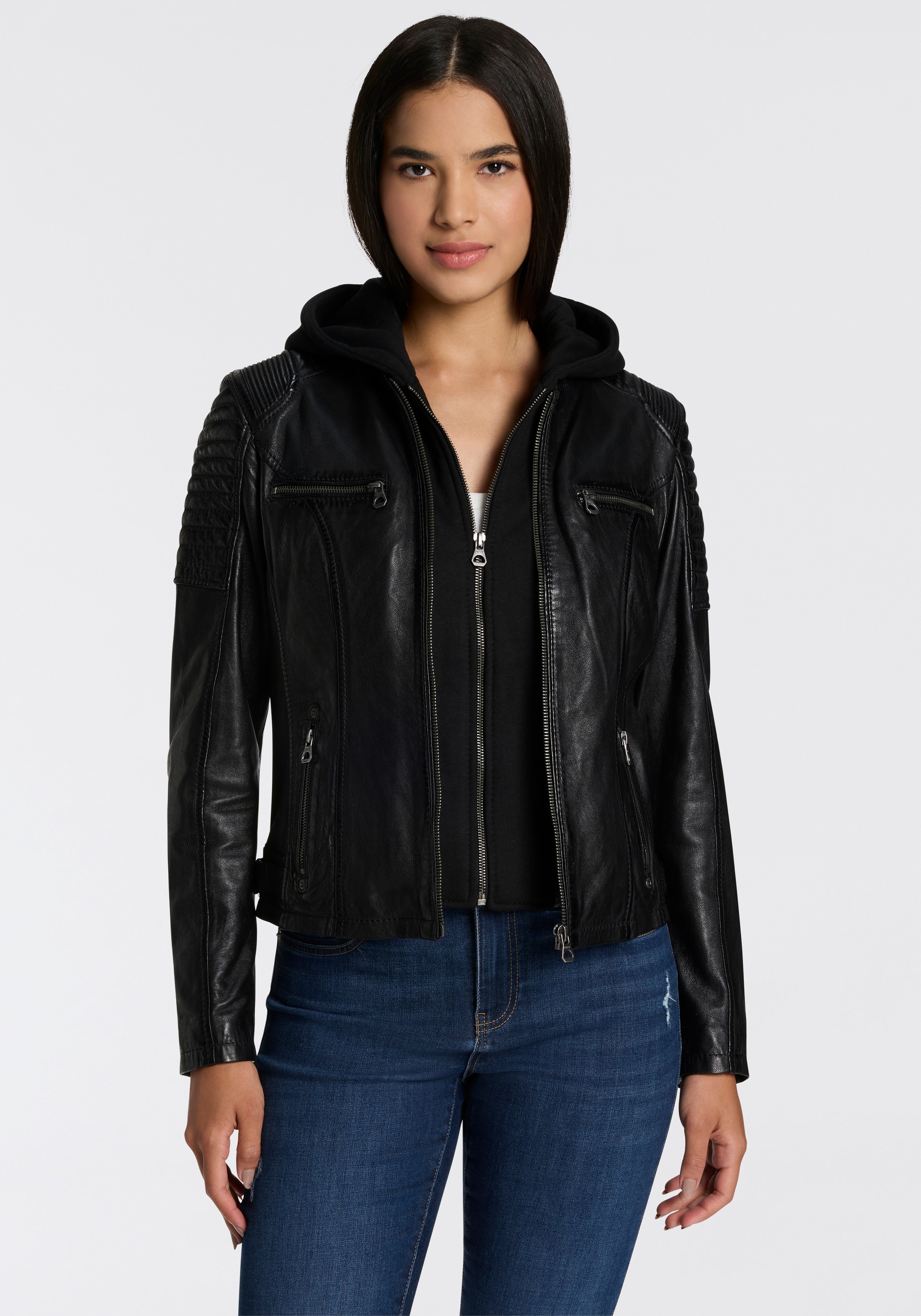 Mauritius Bikerjacke "SAMINA", mit Kapuze, 2-in-1-Jacke - mit abnehmbarem K günstig online kaufen