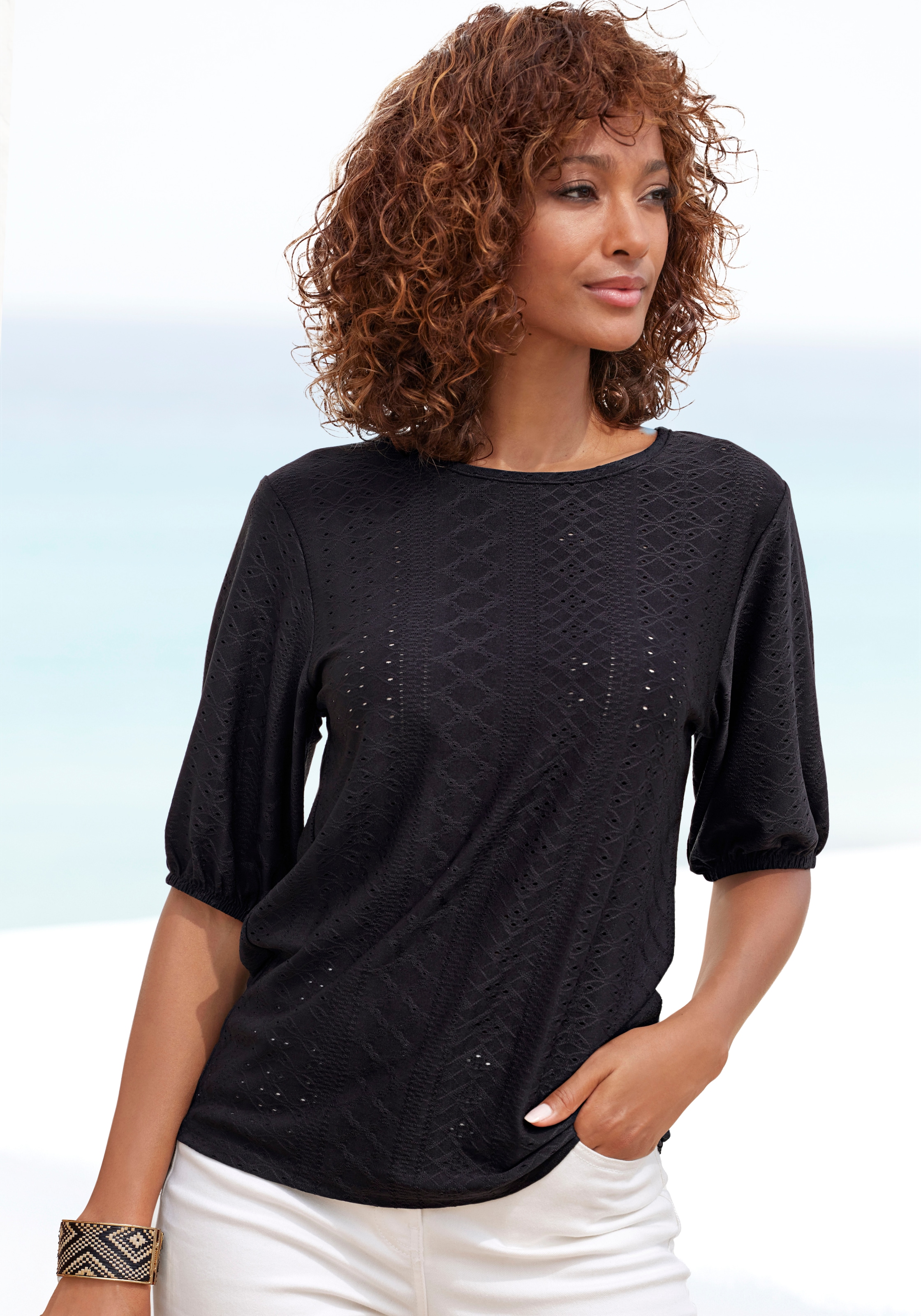 Vivance Kurzarmshirt »mit Lochstickerei«, (2er-Pack), aus pflegeleichter Qualität