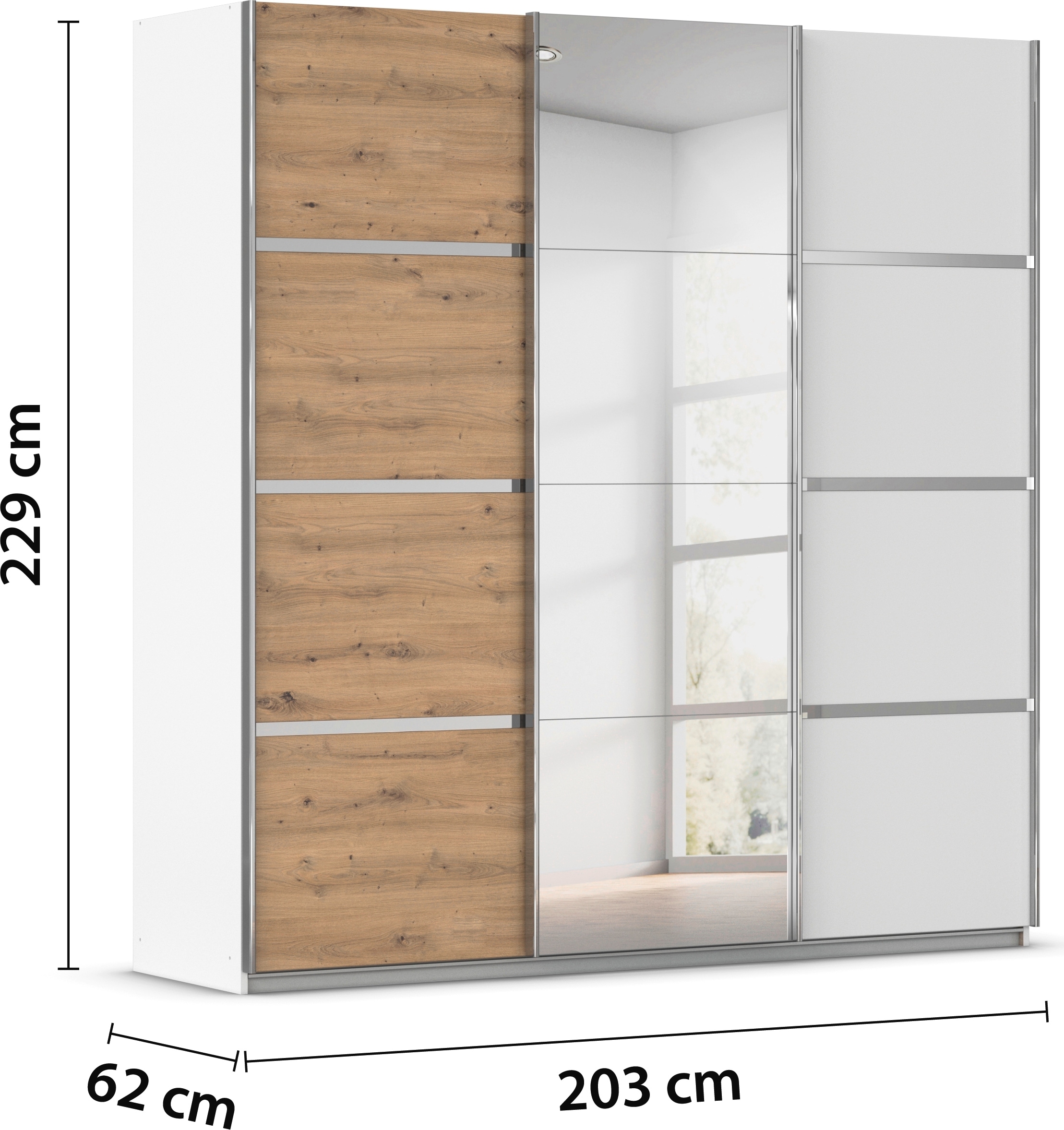 rauch Kleiderschrank »Schwebetürenschrank Garderobe Schrank TOP ANGEBOT Avola«, (in 3 verschiedenen Ausstattungen BASIC/CLASSIC/PREMIUM inkl. Spiegel), mit eleganten Zierleisten in Chrom, Schwarz oder Weiß MADE IN GERMANY